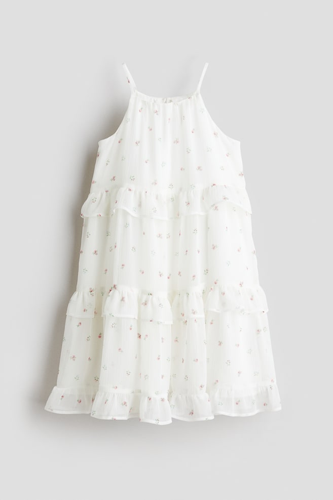 Ruffle-Trimmed Strappy Dress - White/floral - 1