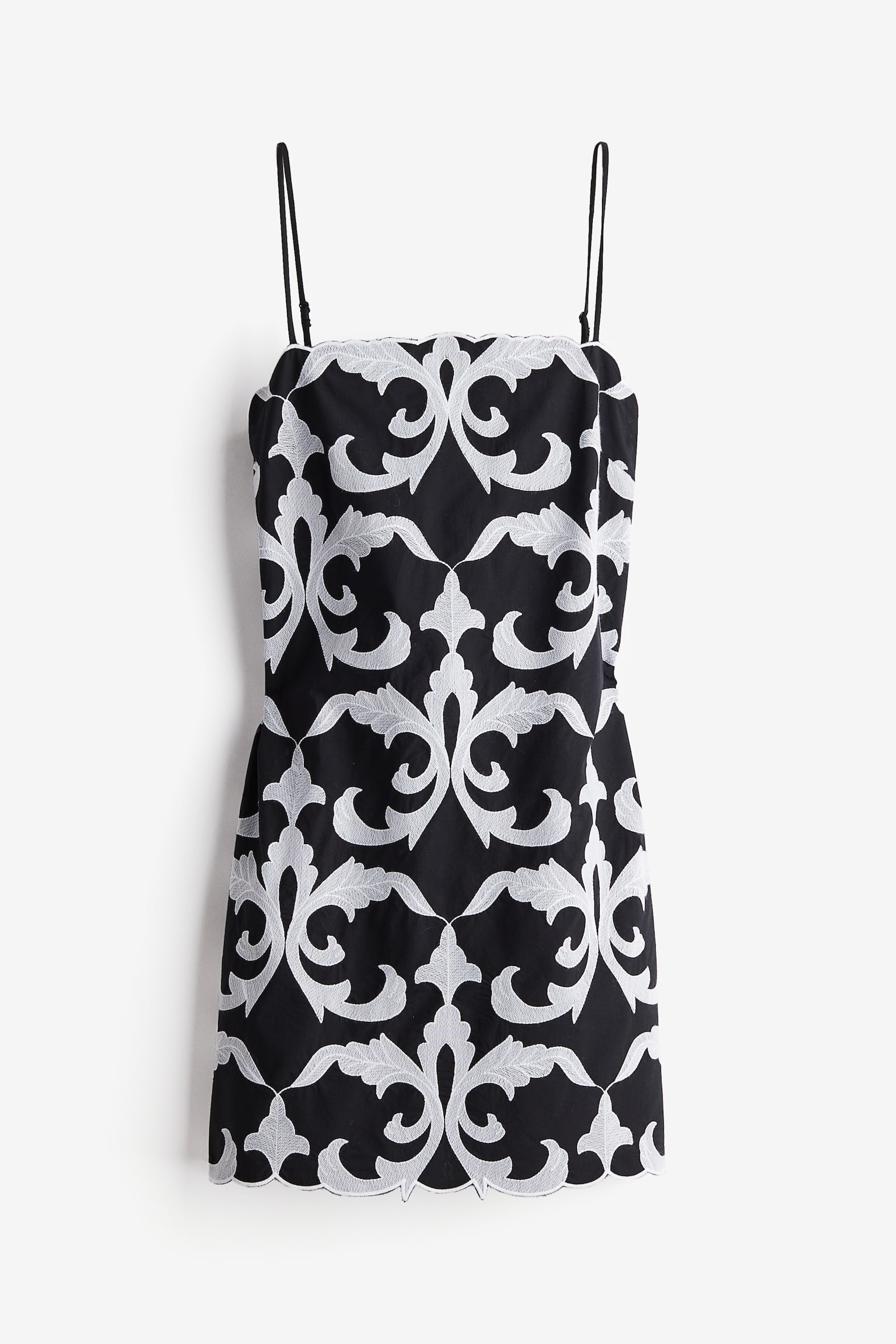 Embroidered Strappy Dress - Black - 2