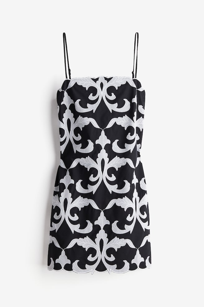 Robe brodée à bretelles fines - Noir - 1