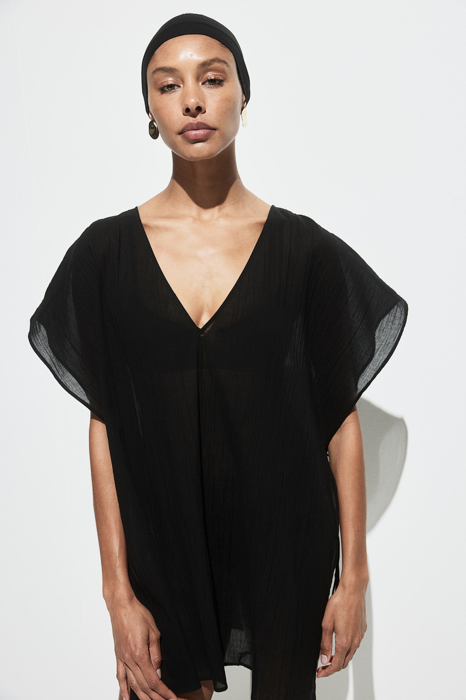 Oversized beach kaftan - Black - 1