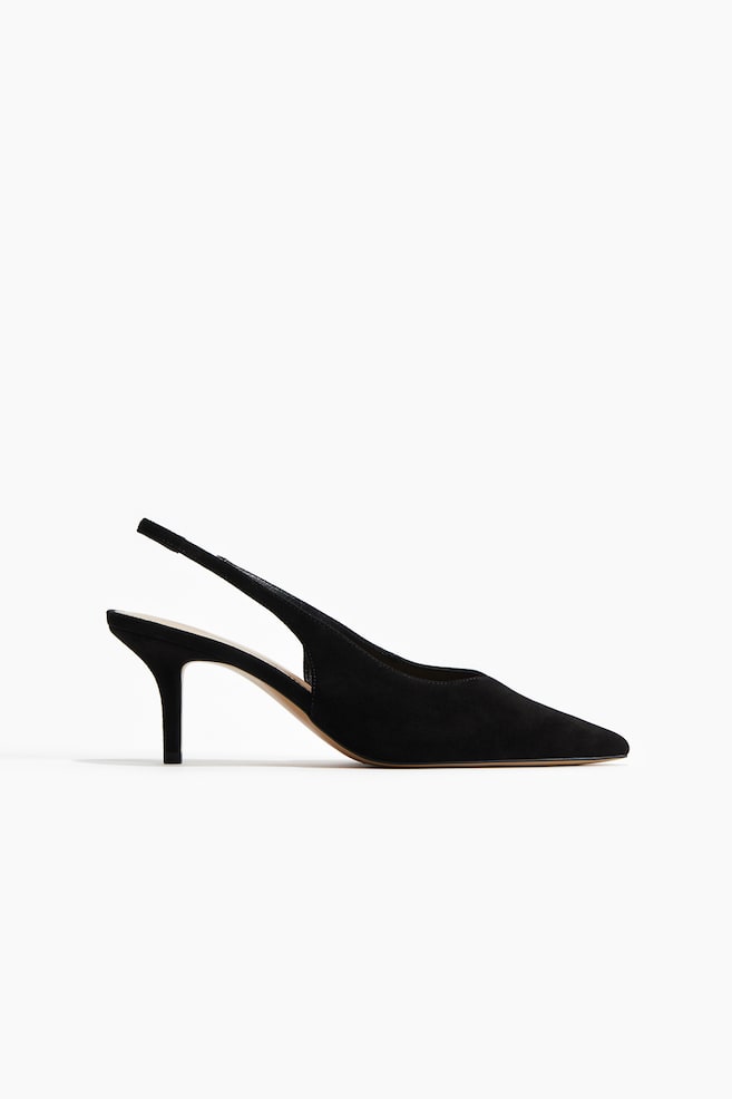 Escarpins en cuir velours avec bride arrière - Noir - 1