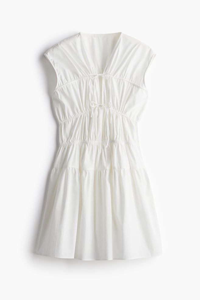 Robe en popeline avec cordons de serrage - Blanc/Blanc/motif bleu - 1