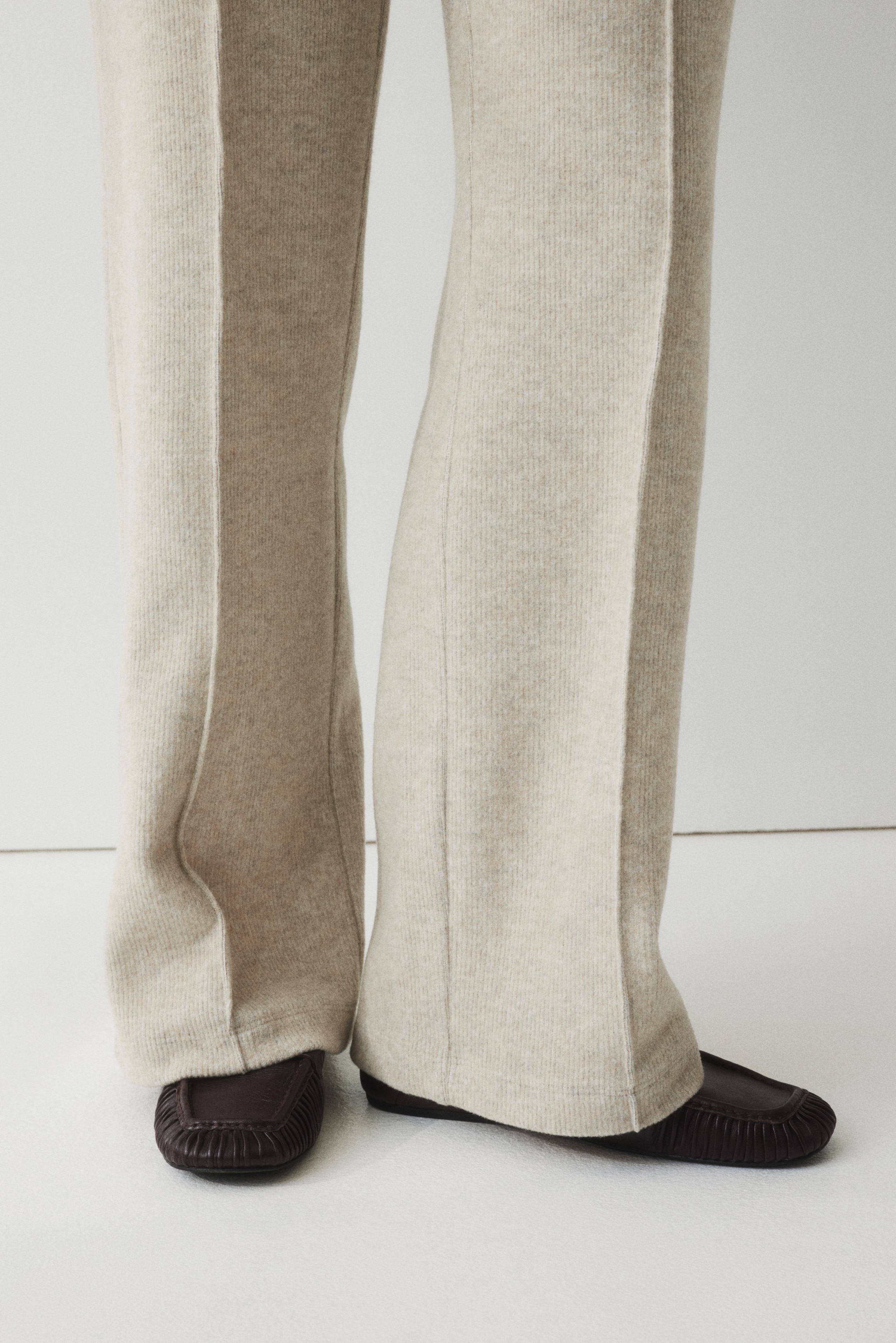 Rib-Knit Creased Pants - Beige melange - Ladies | H&M US