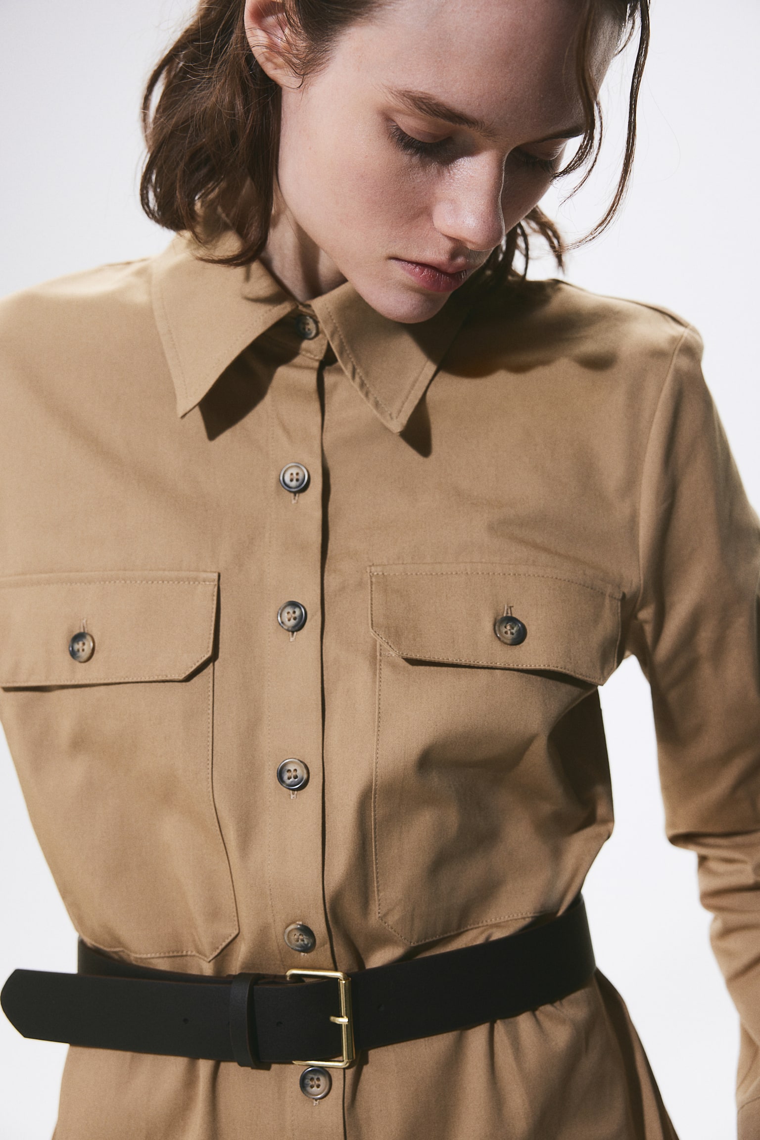 Belted utility shirt - Beige - 4