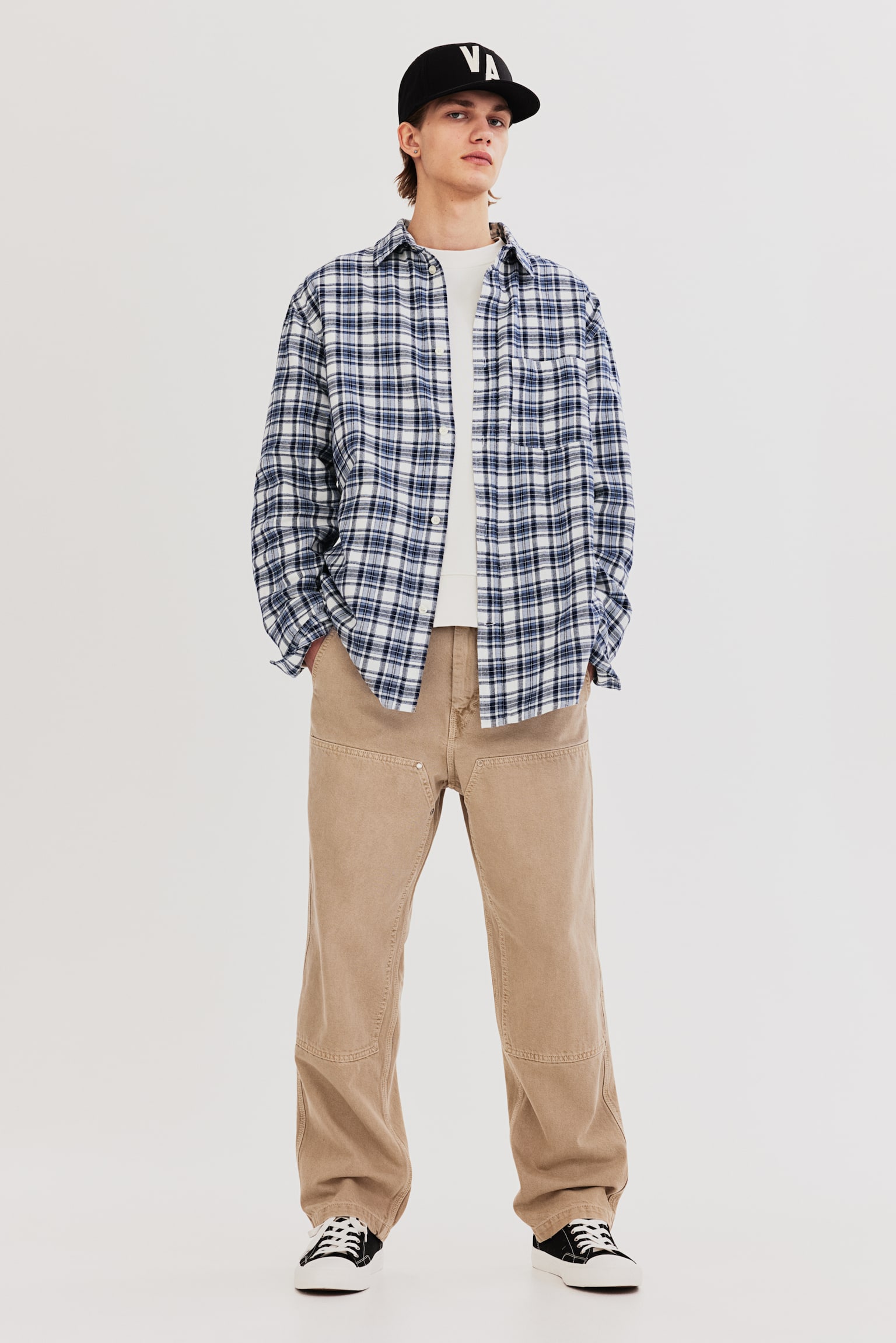 Loose Fit Flannel Shirt - Blue/Check/Black/Brown check - 3