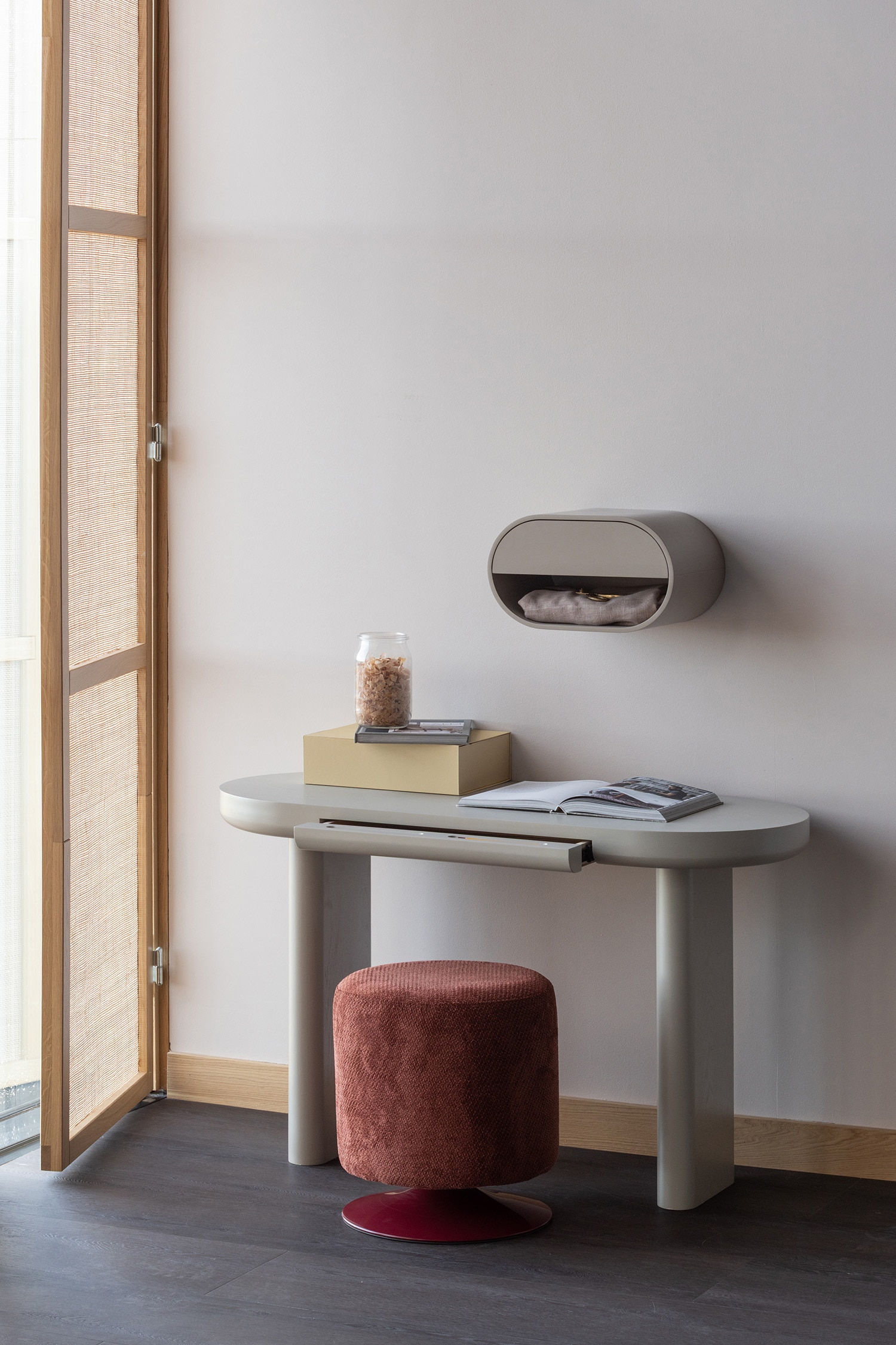 Pouf Islen - Rouge/Naturel/Marron