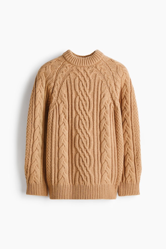 Cable-knit wool-blend jumper - Beige - 1