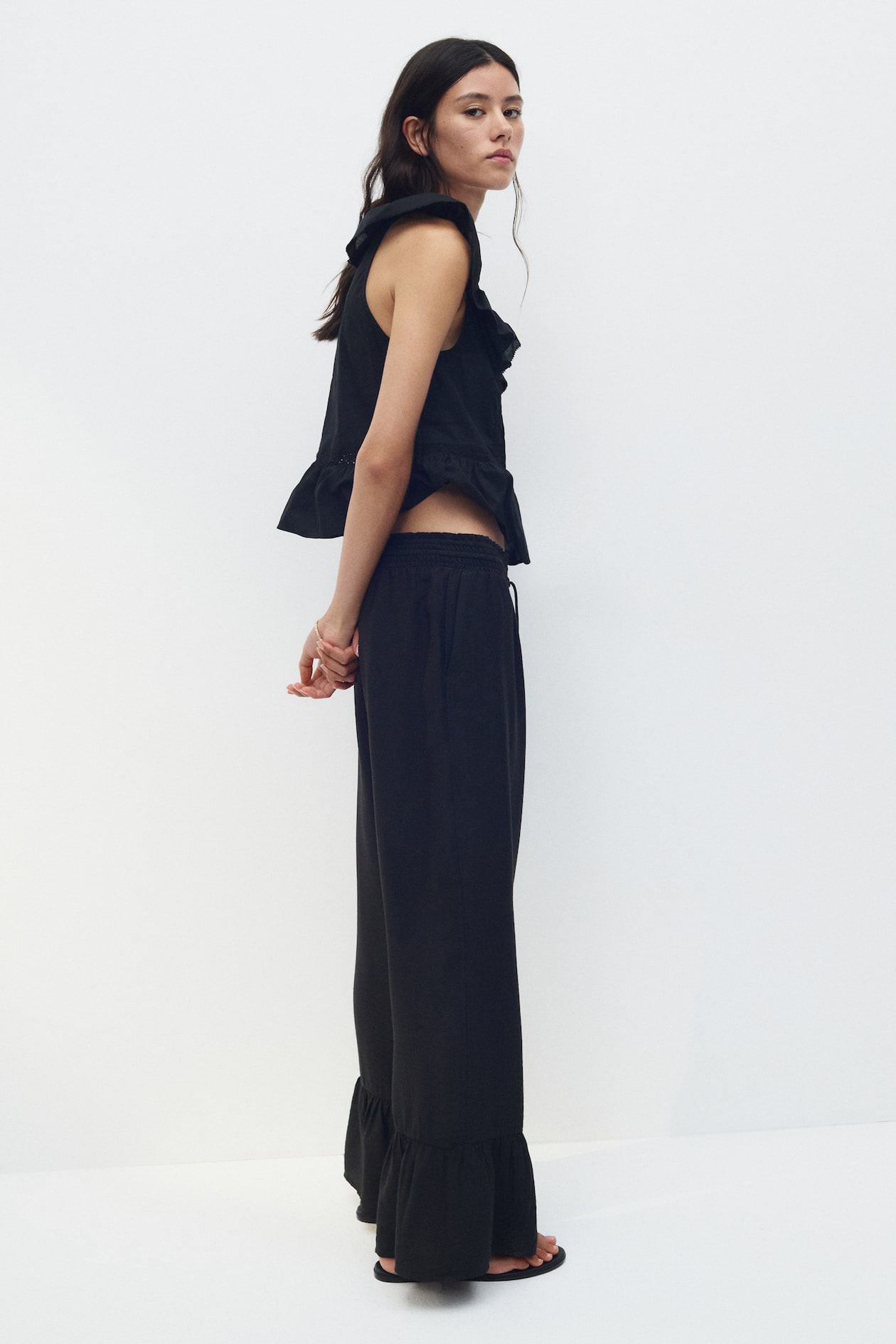 Ruffle-Trimmed Drawstring Pants