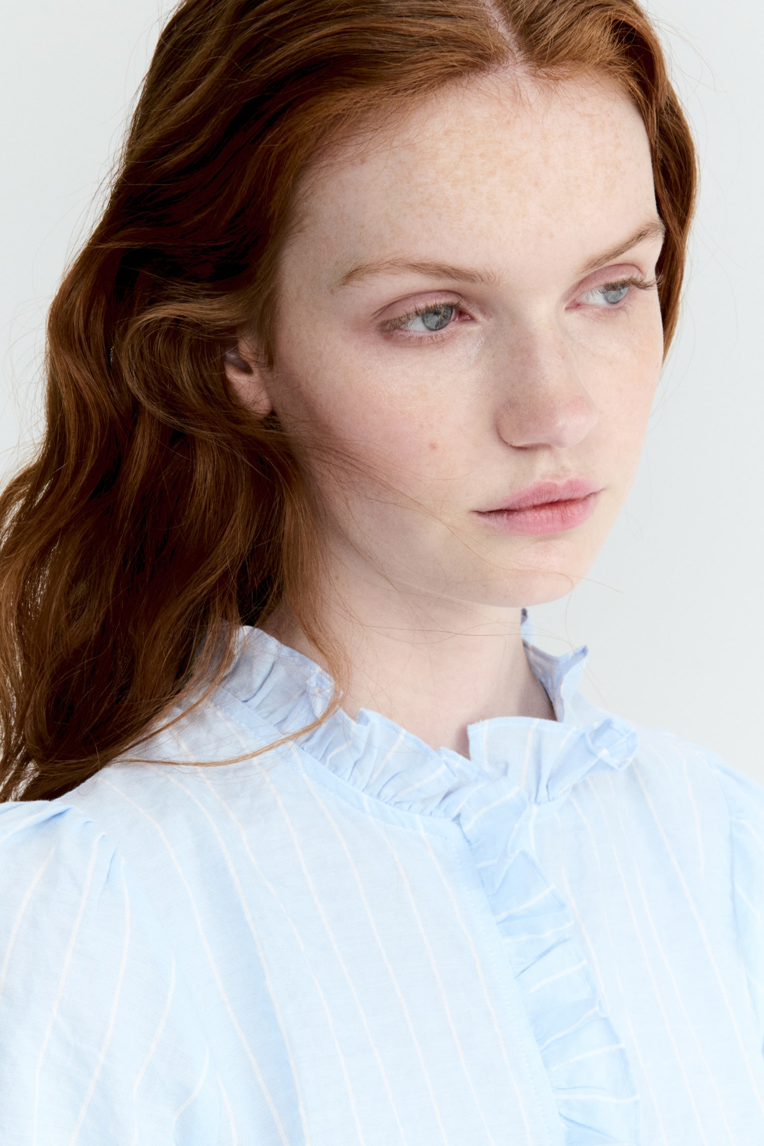 Blusa de algodón con borde de olán - Azul claro/Franjas - 4