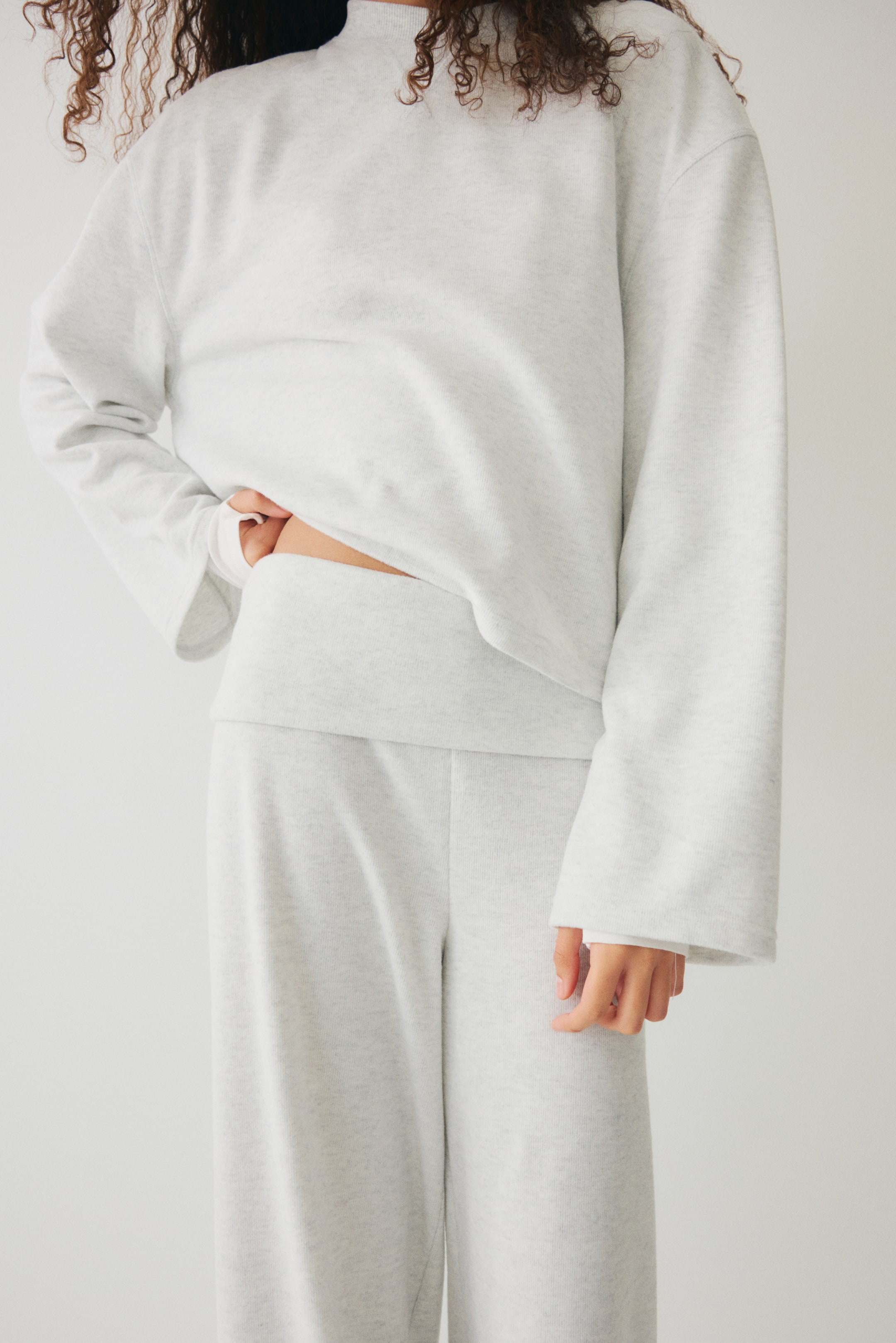 View larger image: 2-piece jersey top and trousers set - Light grey marl - Ladies | H&M 2