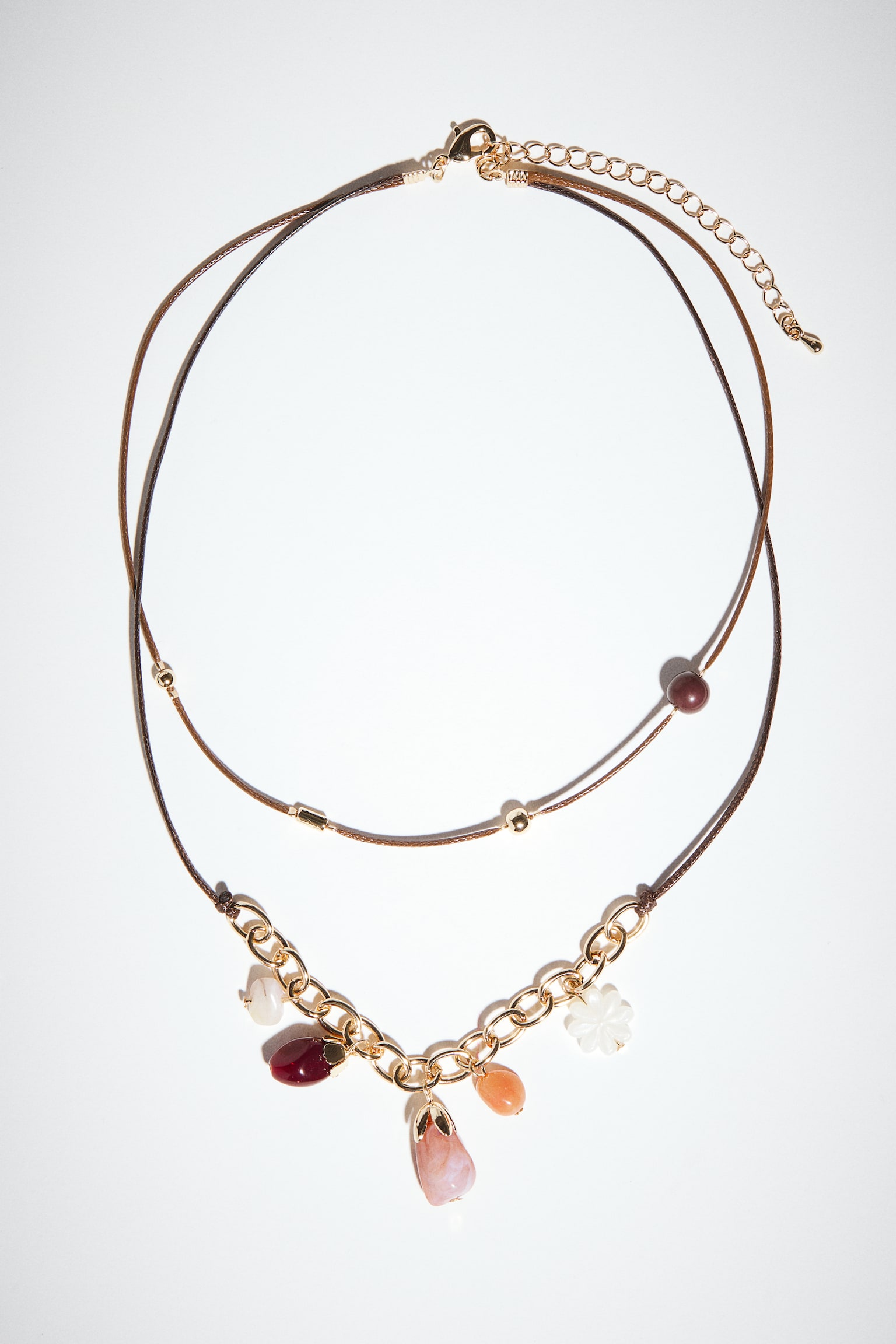 Two-strand cord necklace - Dark brown/Burgundy/Gold-coloured - 1