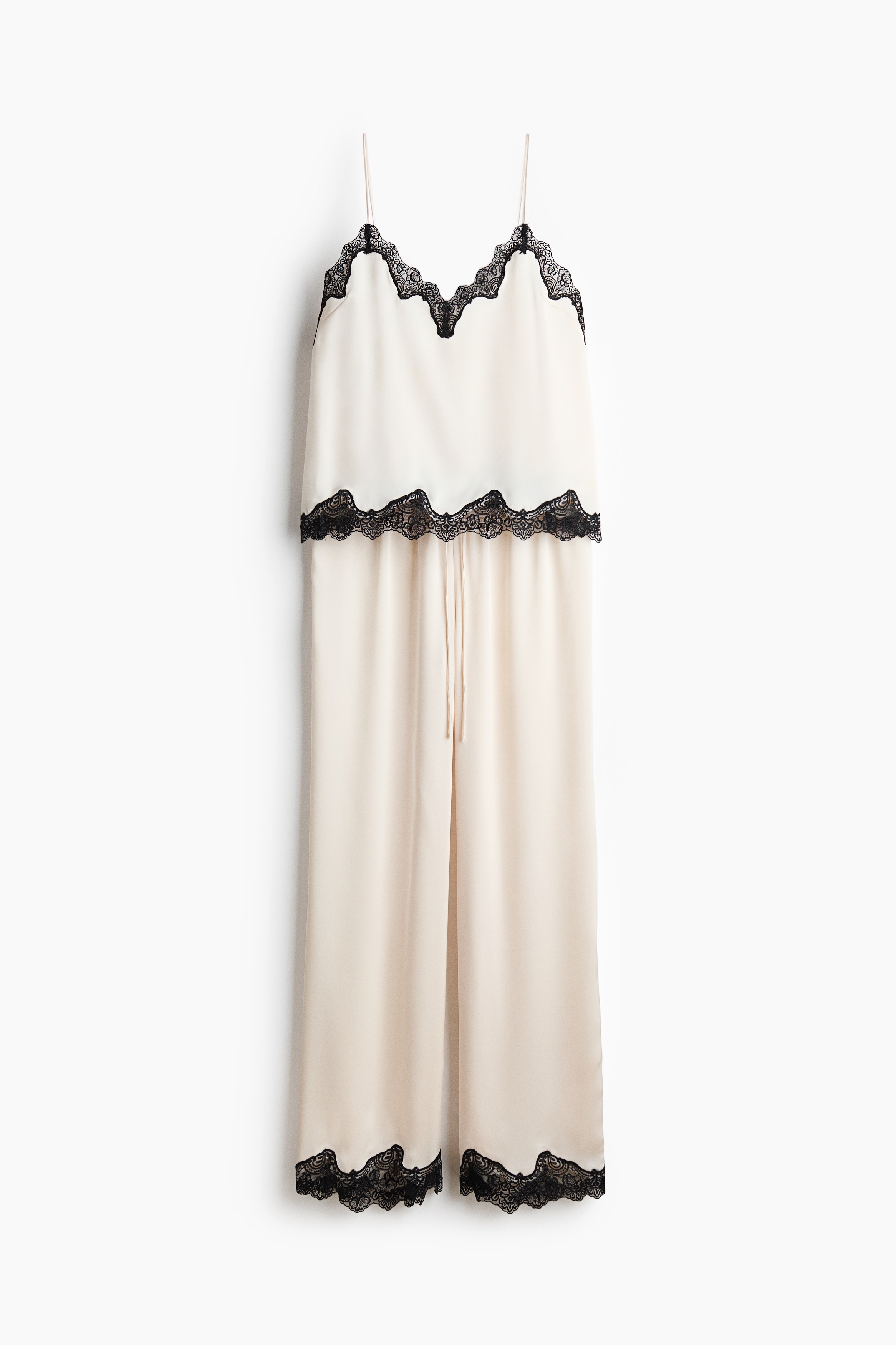 Lace-trimmed satin pyjamas - Creme/Preto