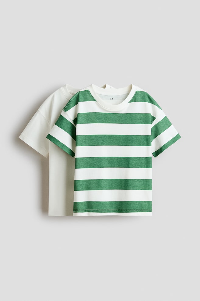 2-Pack Oversized T-Shirts - White/green striped - 1