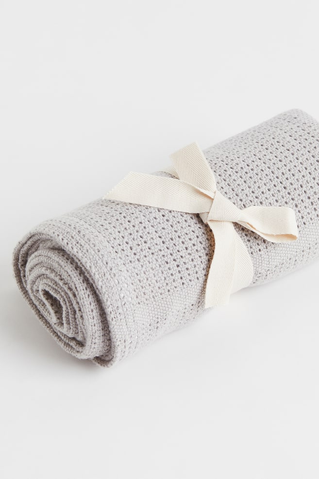 Lattice-knit cotton blanket - Light grey - 2