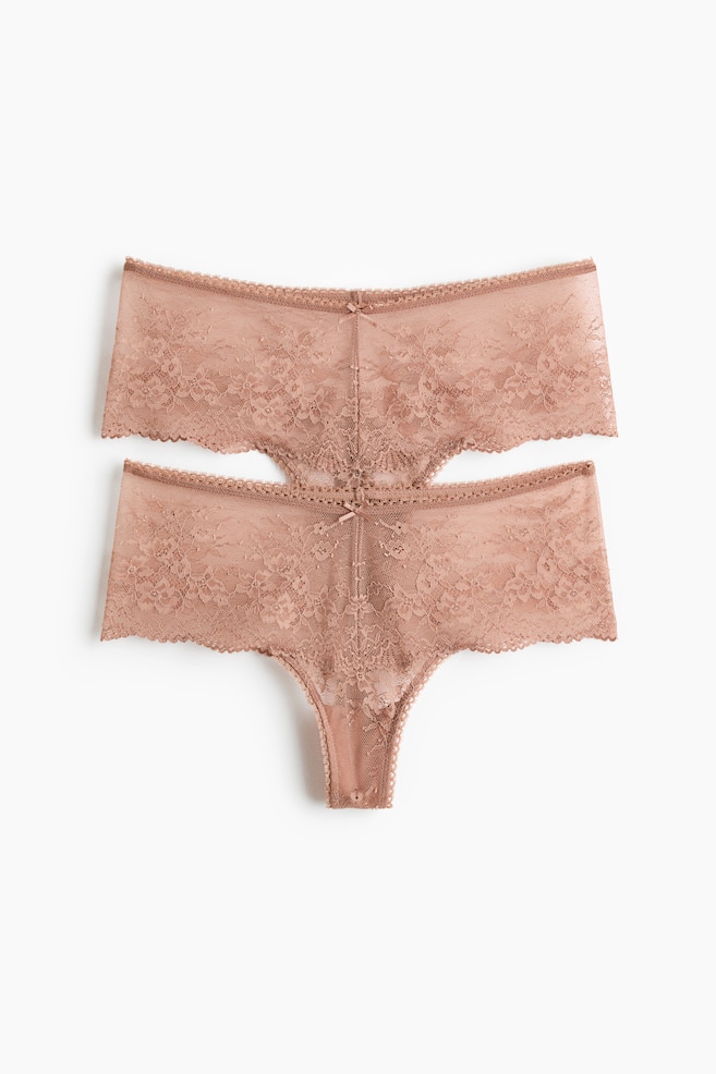 2-pack lace thong briefs - Light brown/Black - 1