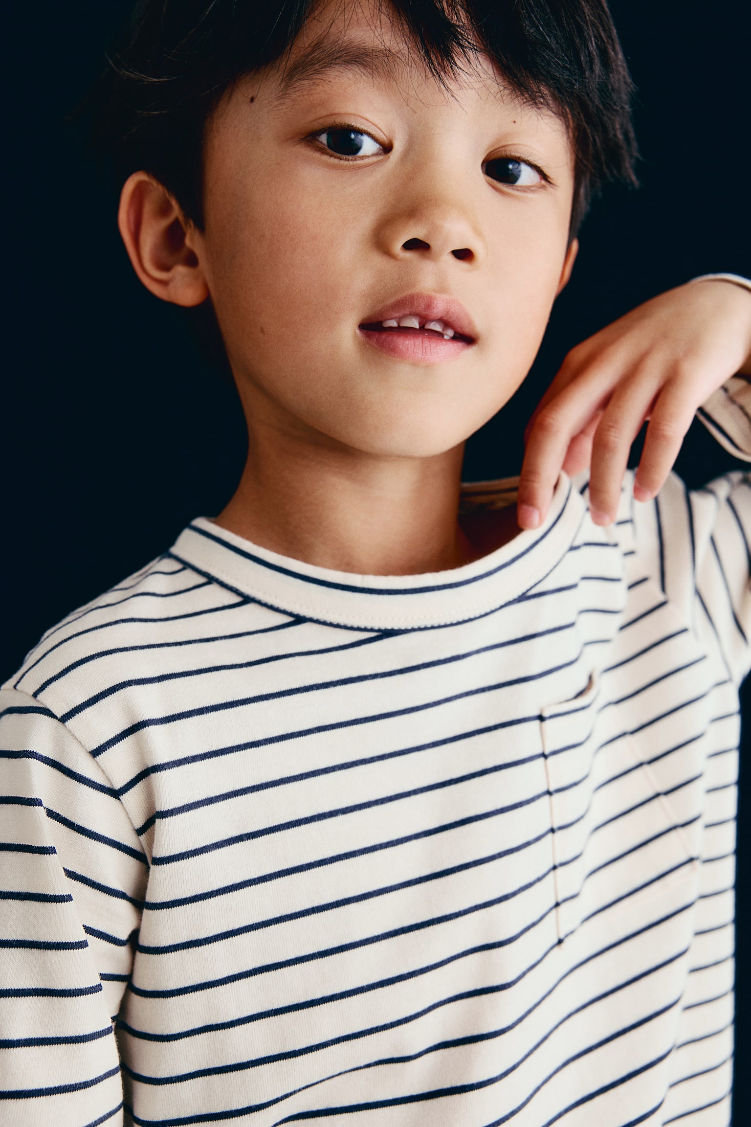 Детский топ H&M Long-Sleeved Cotton Top, цвет: Бежевый / Полосатый — фото 3