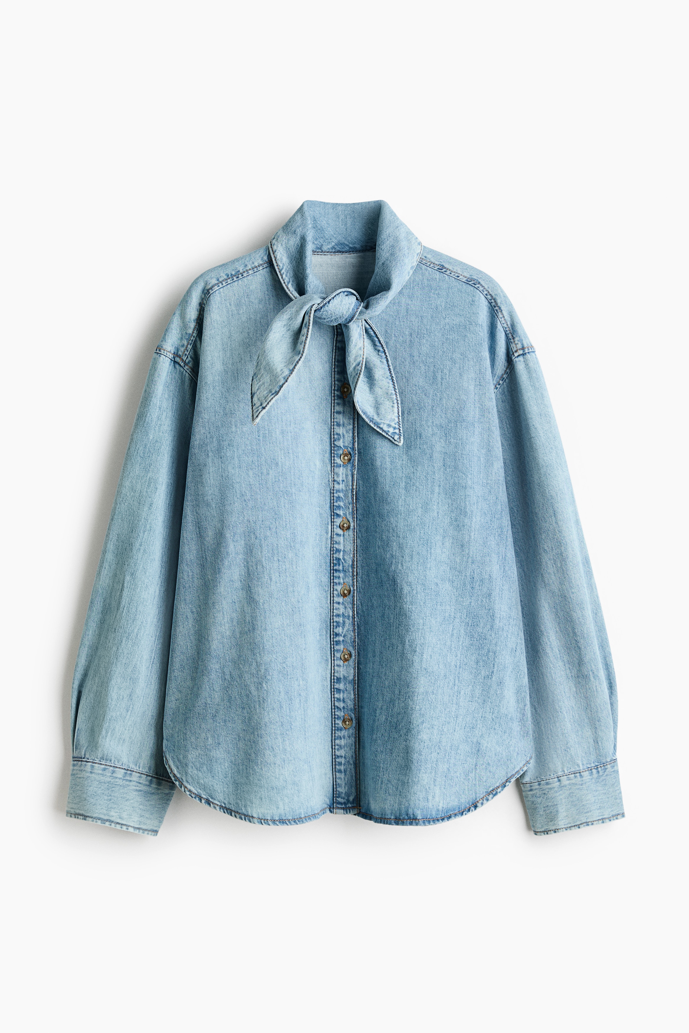 Bluse mit Schalkragen - Helles Denimblau