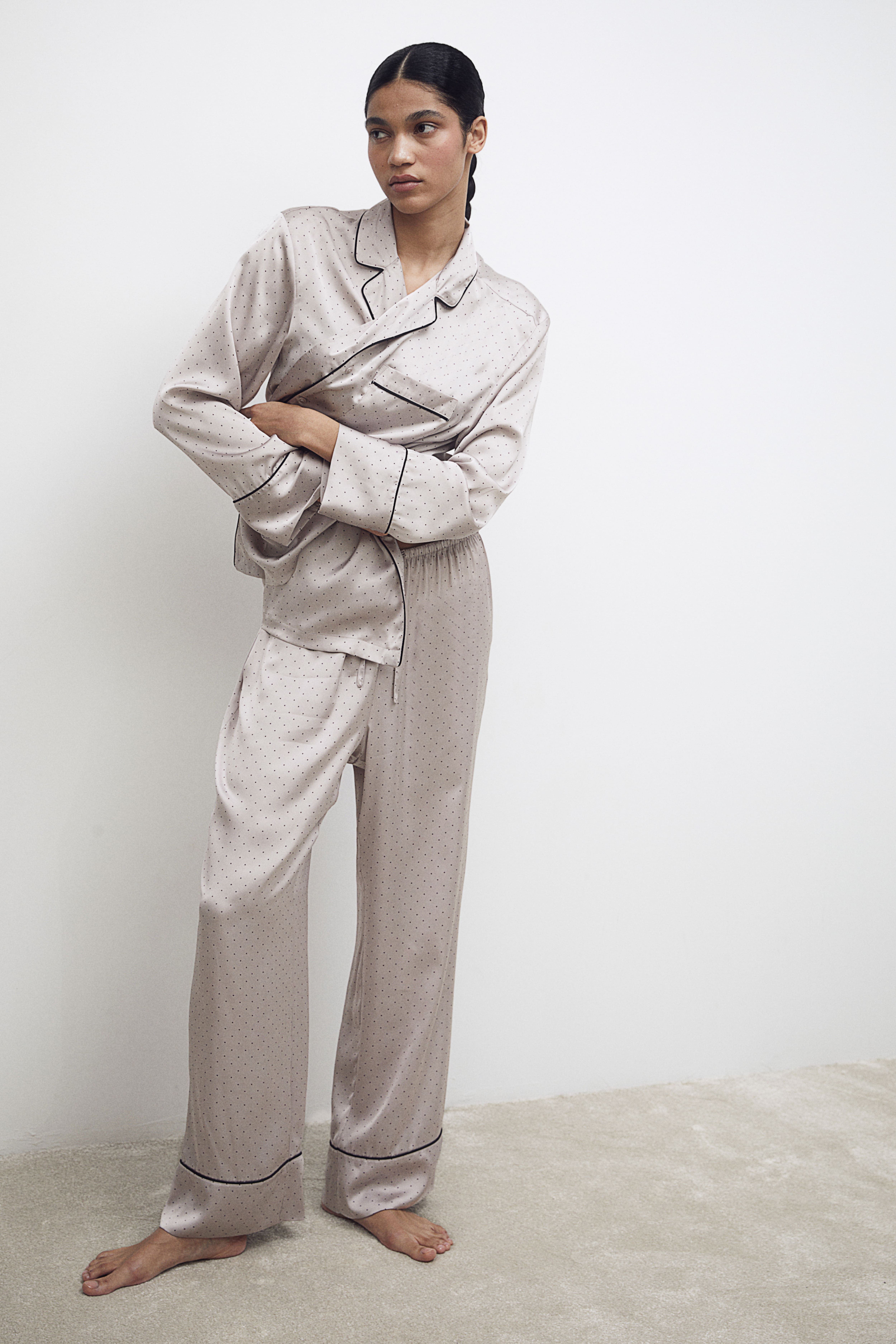 Grey satin pajama set sale