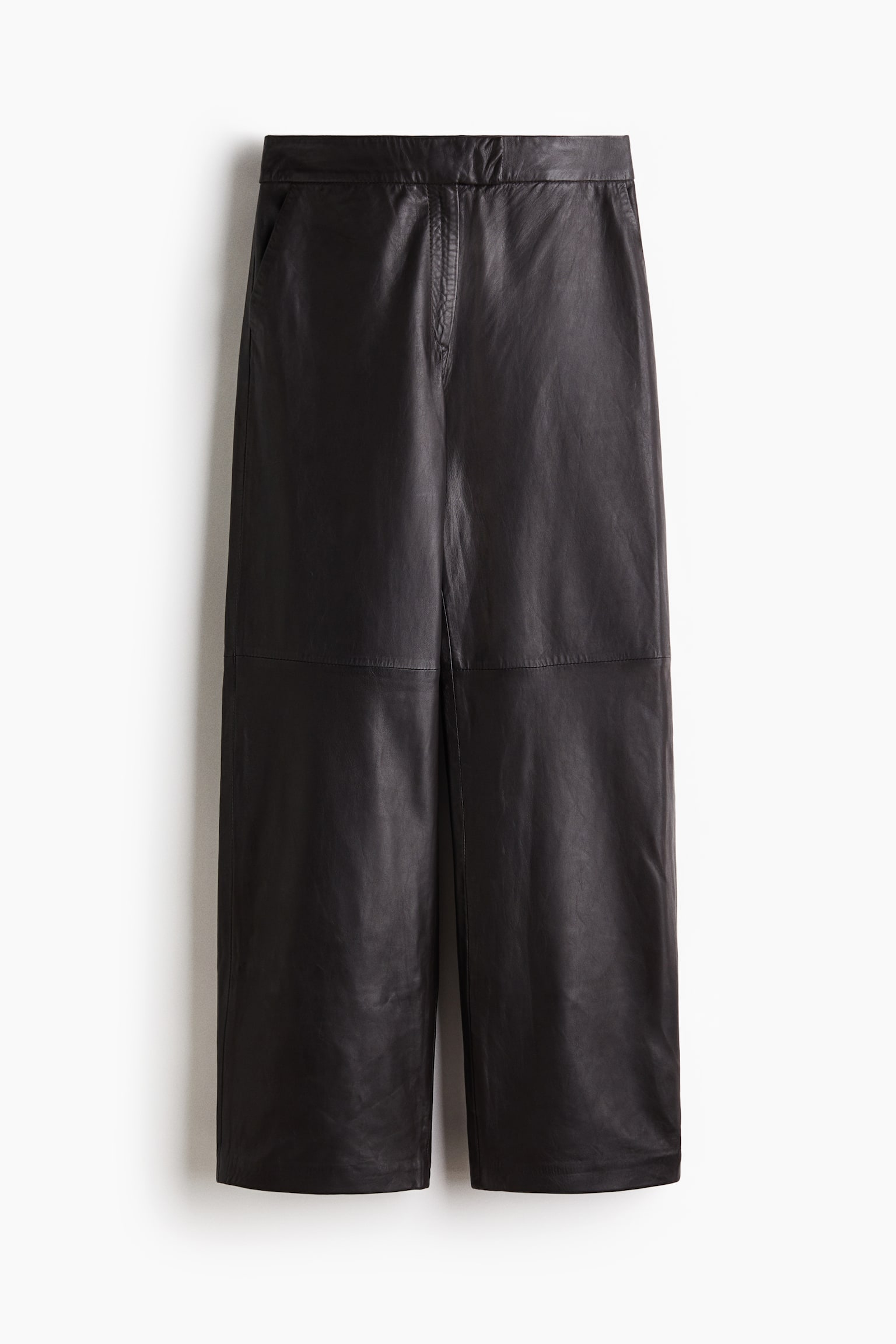 Straight leather trousers - Dark brown/Black