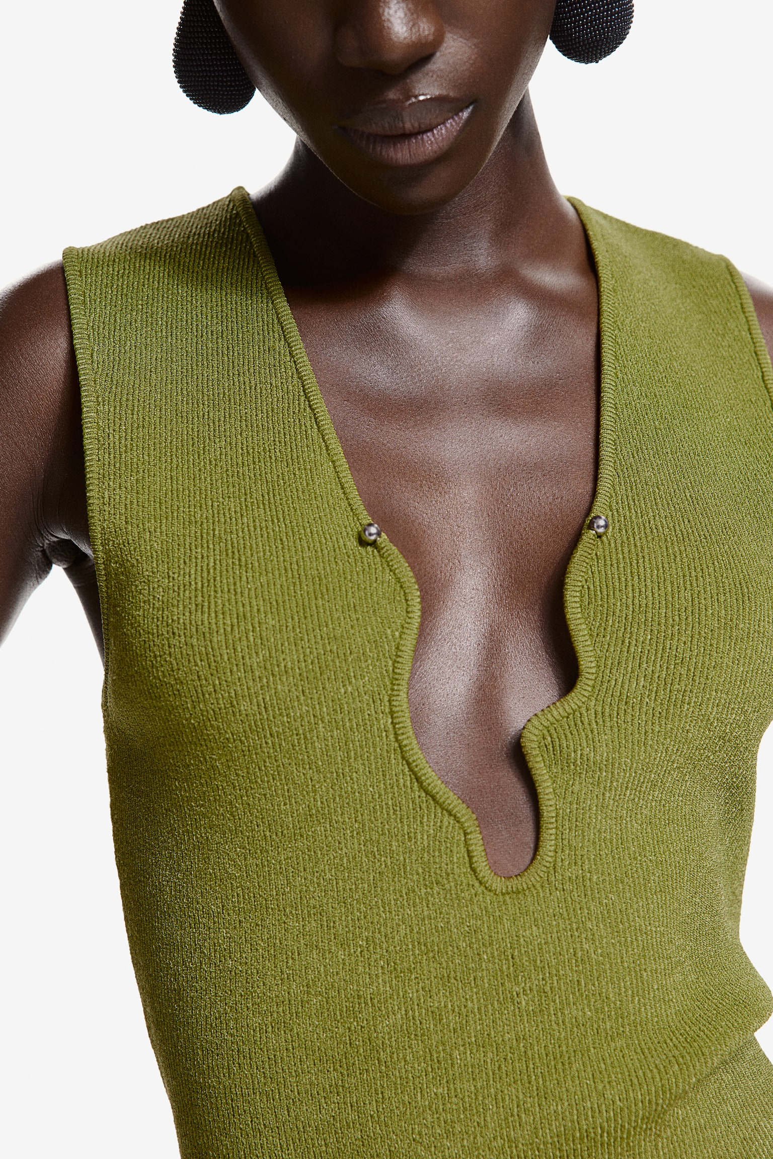 Asymmetrical Neck Tank - Olive green/White/Black - 6