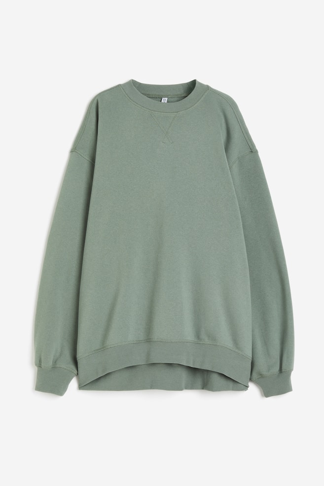 Oversized sweatshirt - Kakigrønn/Sort/Lys gråmelert/Mørk grå - 1