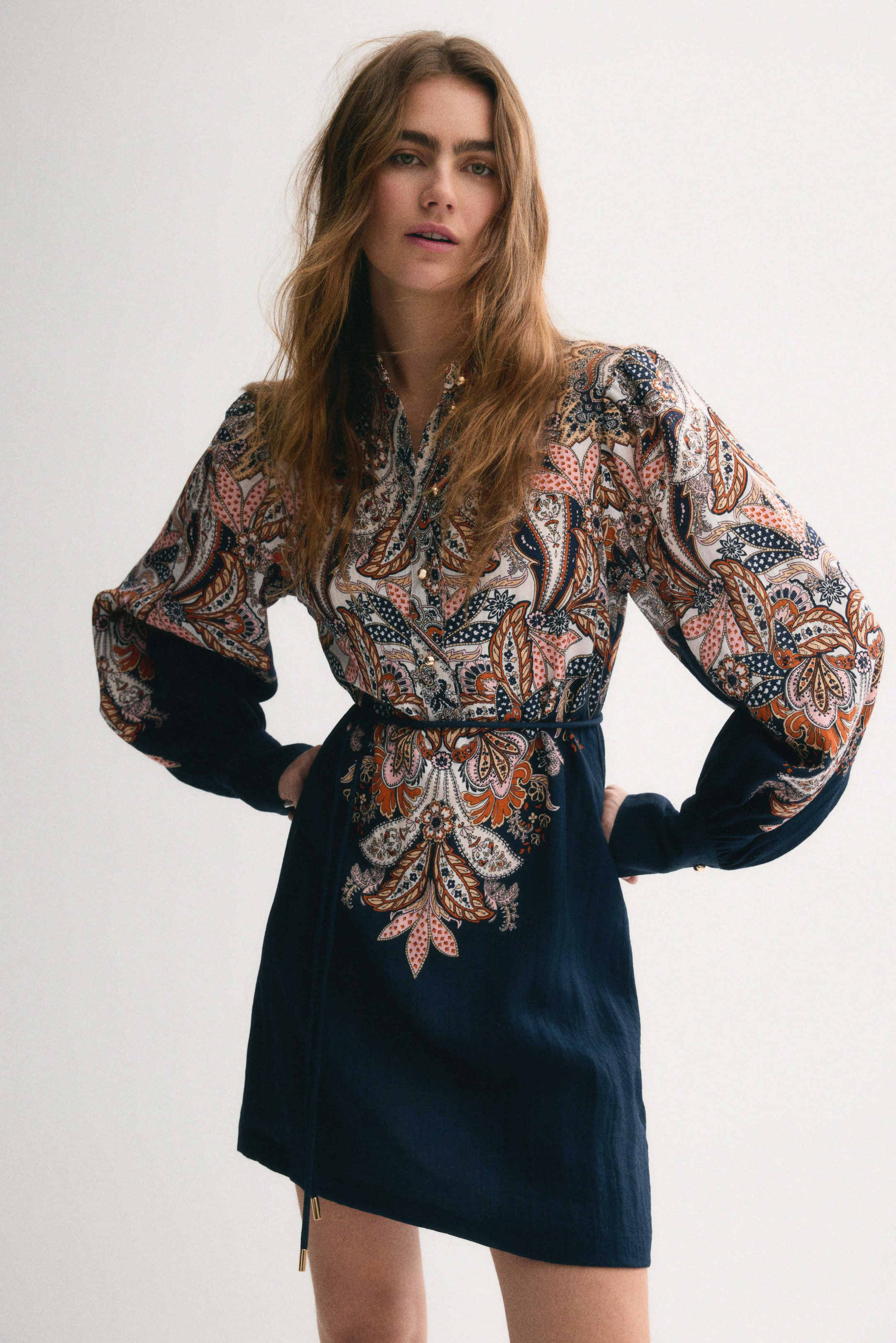 View larger image: Tie-belt dress - Dark blue/Paisley pattern - Ladies | H&M GB 1