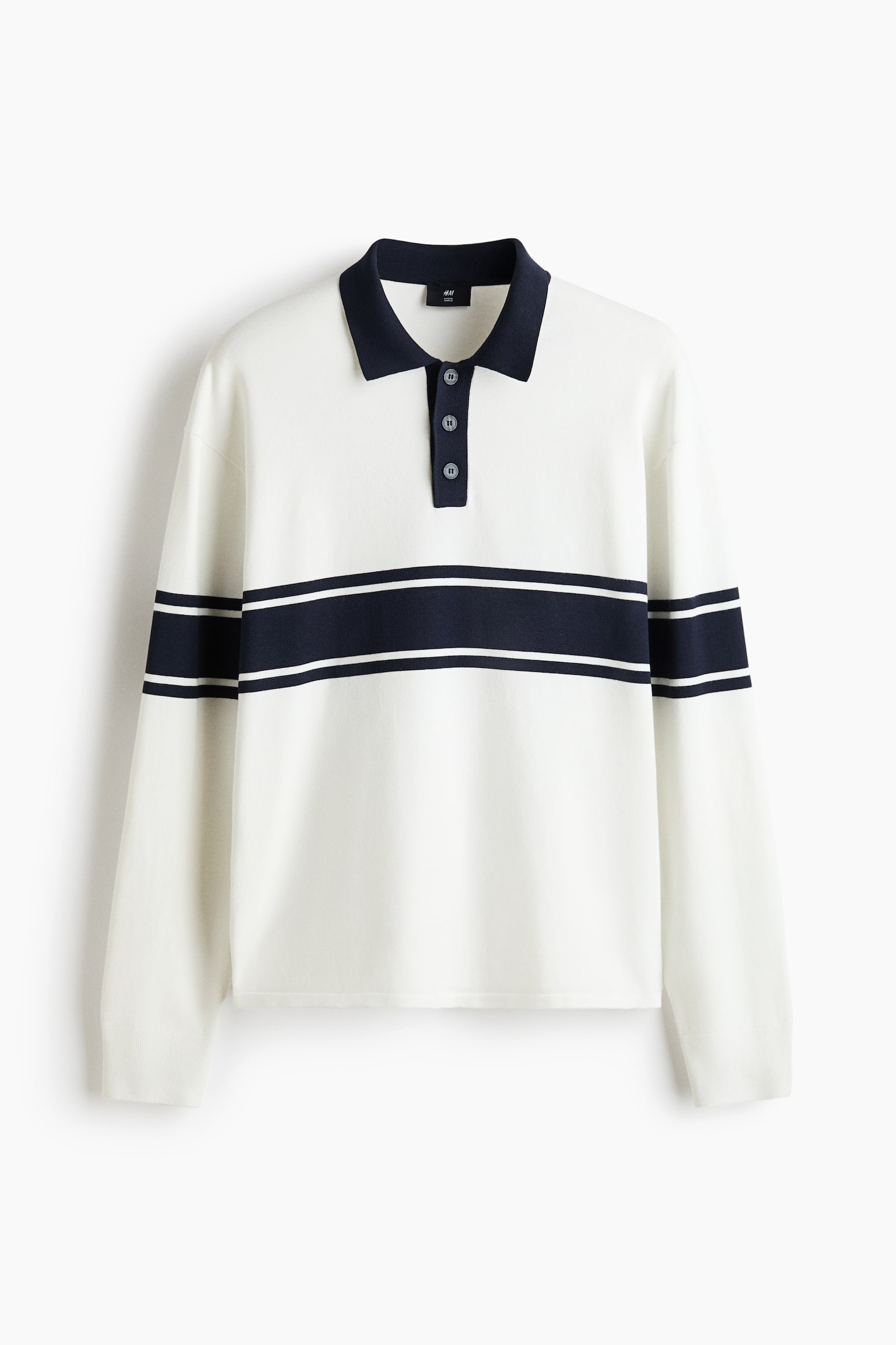 Loose-Fit Knit Polo Sweater - White/color-block/Dark green/color block/Dark brown/navy blue striped/White/striped - 1