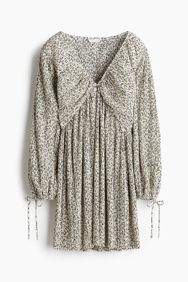 Plisséjurk - Lichtbeige/bloemen/Roomwit/bloemen/Wit/bloemen - 1