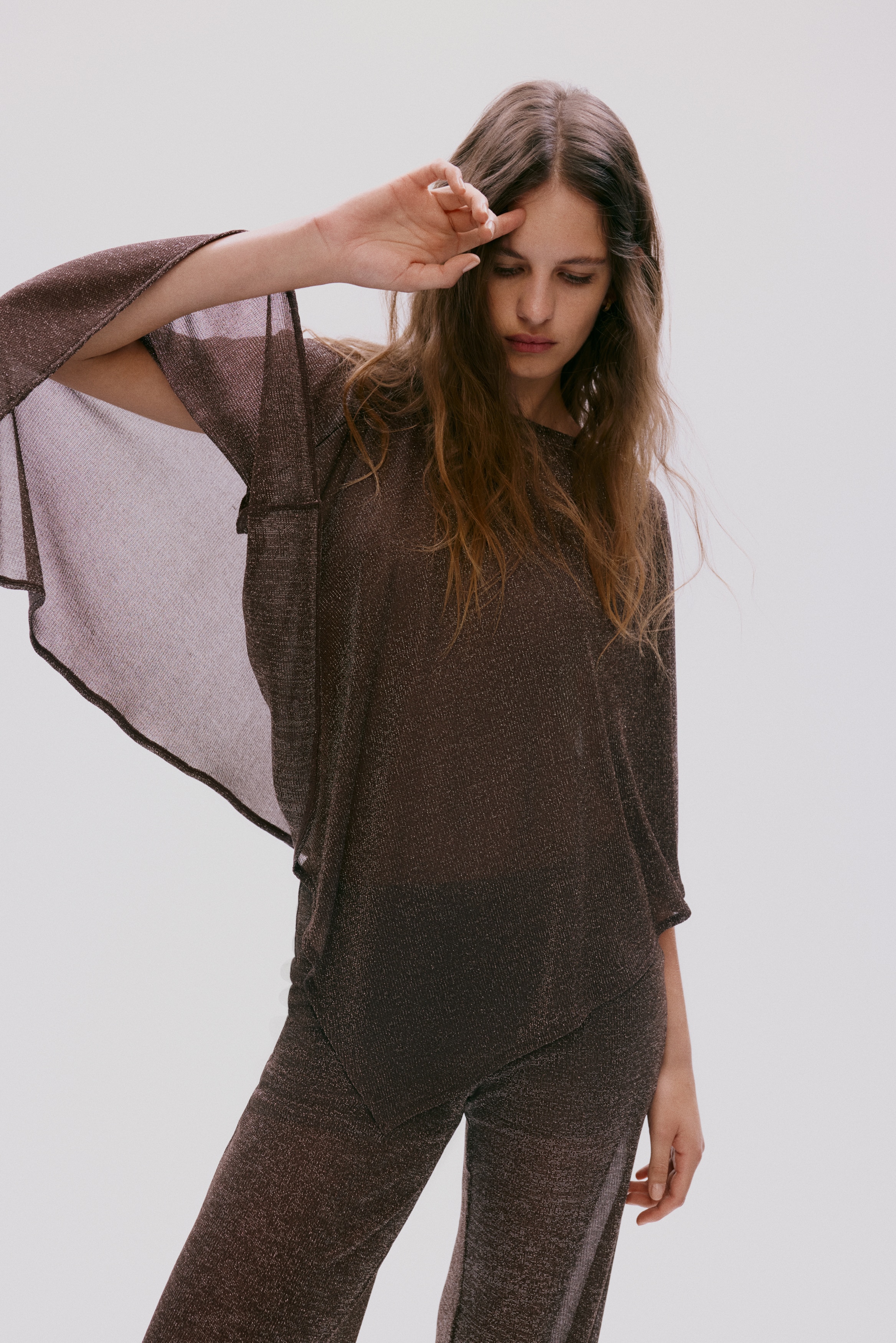 Top cape scintillant - Marron foncé