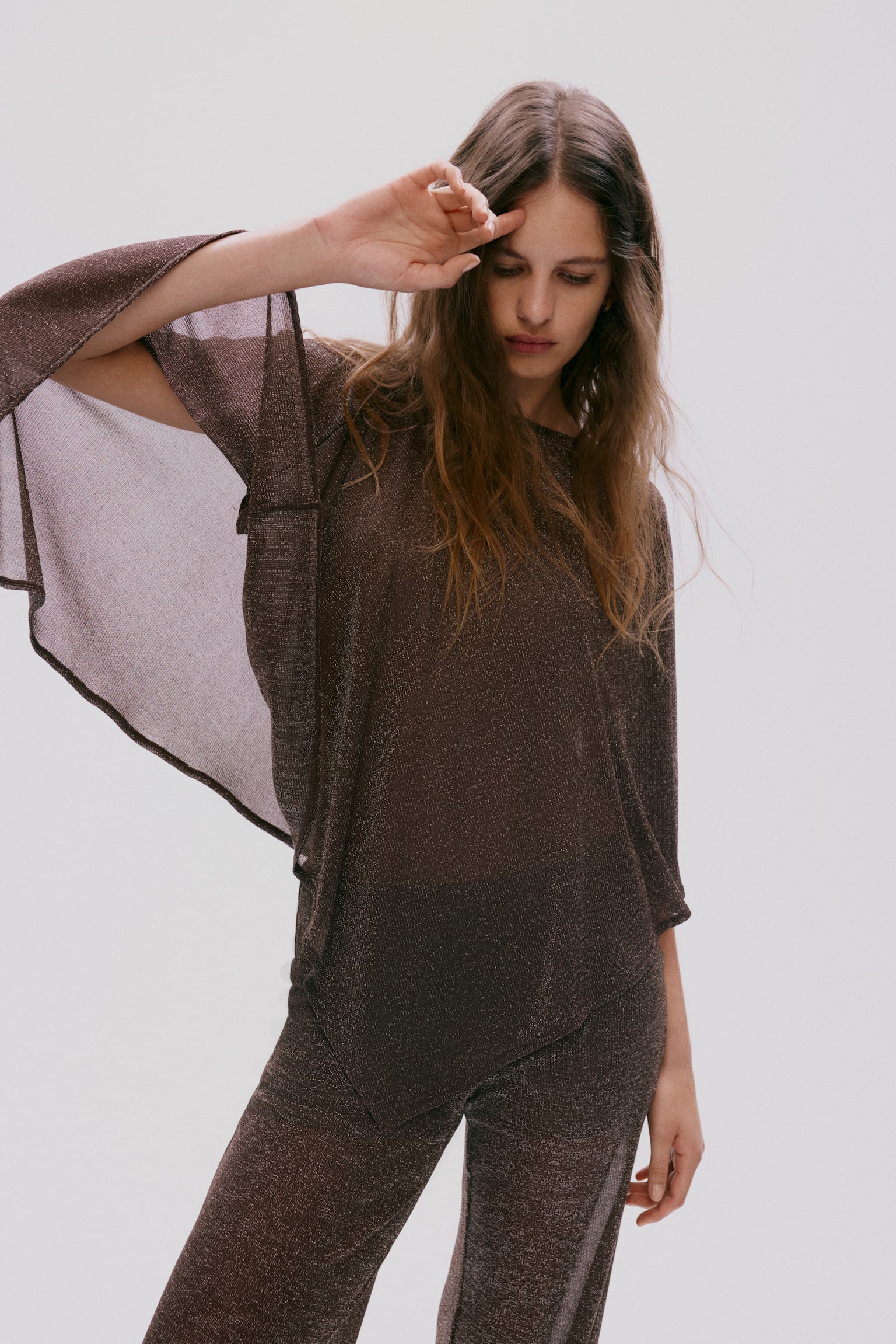 Glittery cape top - Dark brown - 1