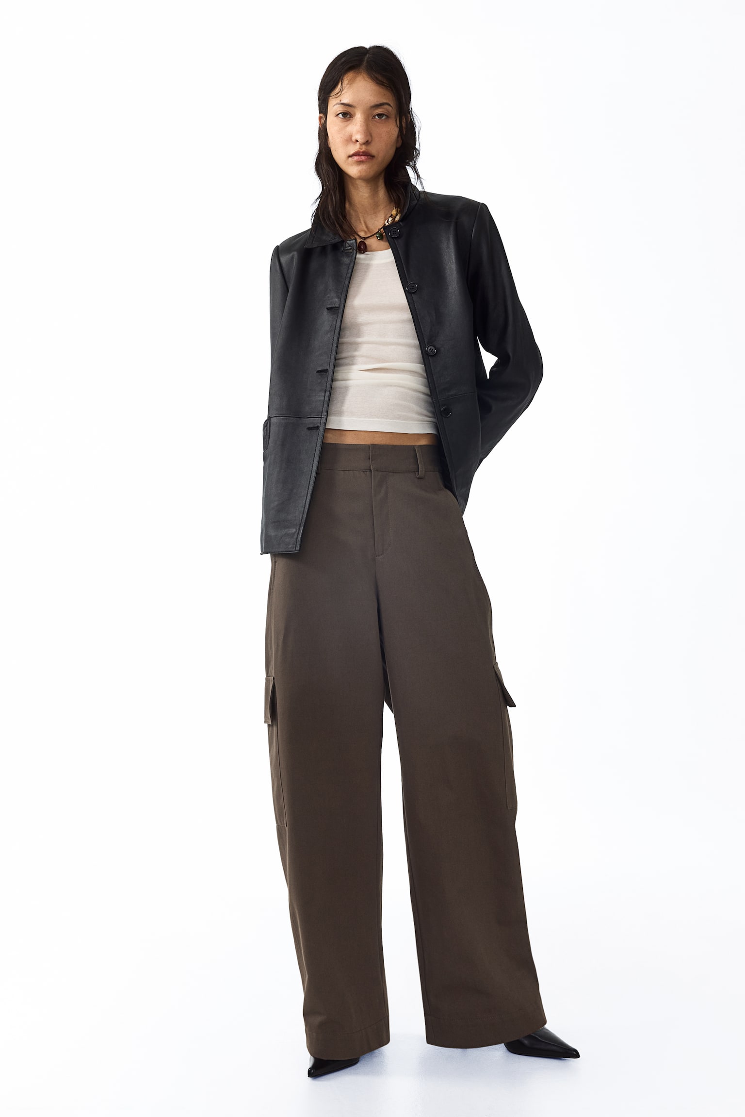 Cotton barrel trousers - Khaki green - 1