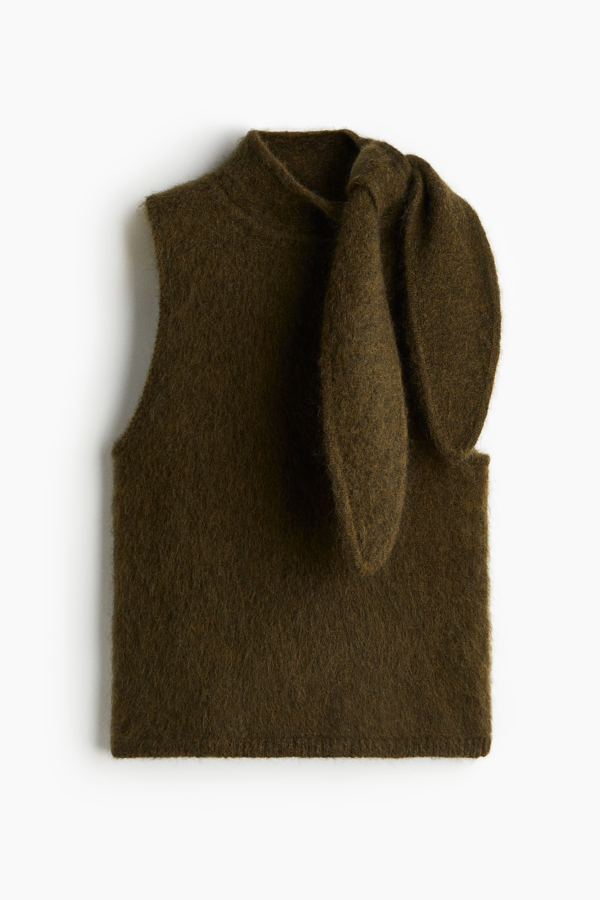 Camisola em mistura de mohair com gola cachecol - Verde caqui escuro