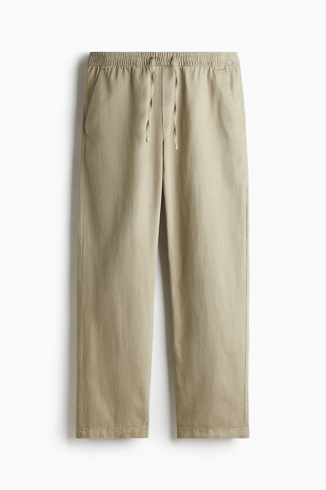 Hose aus Leinen in Relaxed Fit - Khakigrün/Cremefarben - 1
