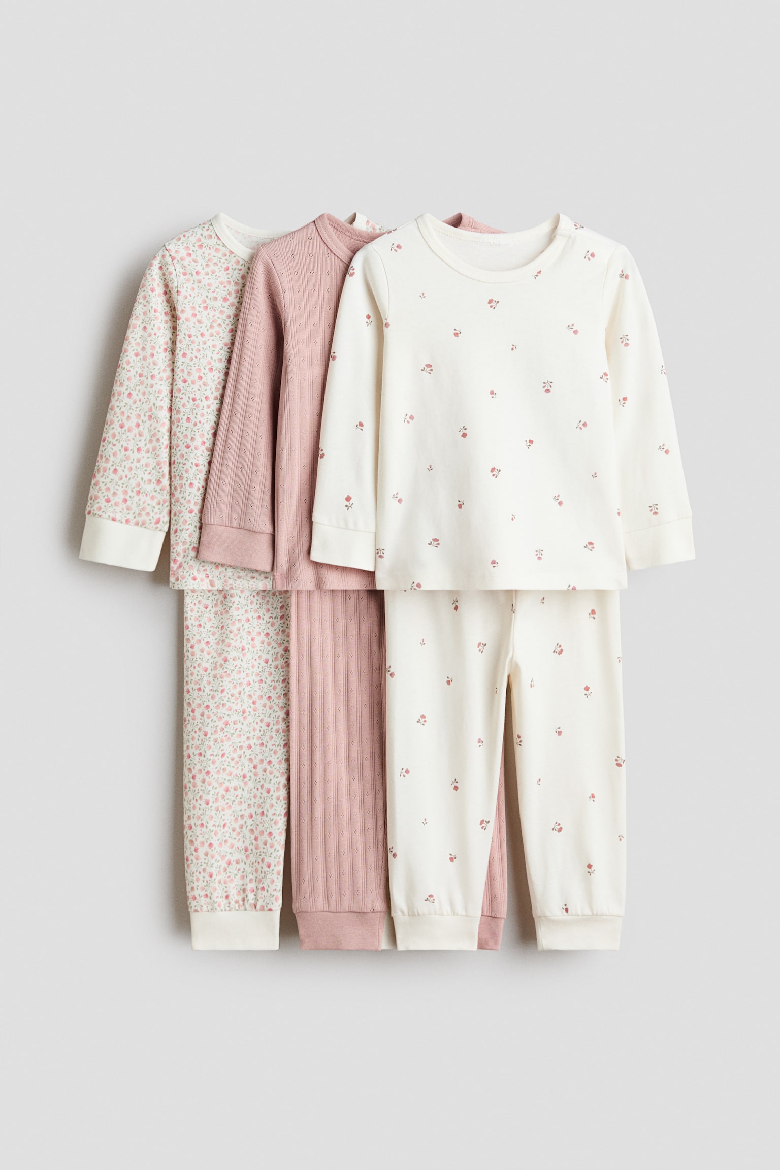 3-pack cotton pyjamas - Dusty pink/Floral - 1