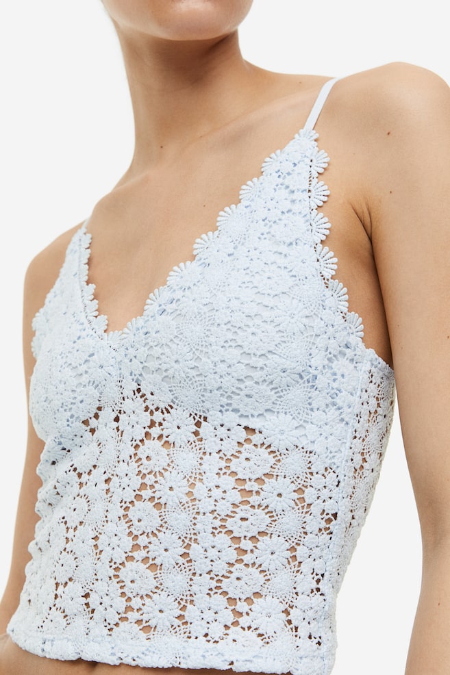 Cropped lace top - Light blue/Black/Light beige/Yellow - 3