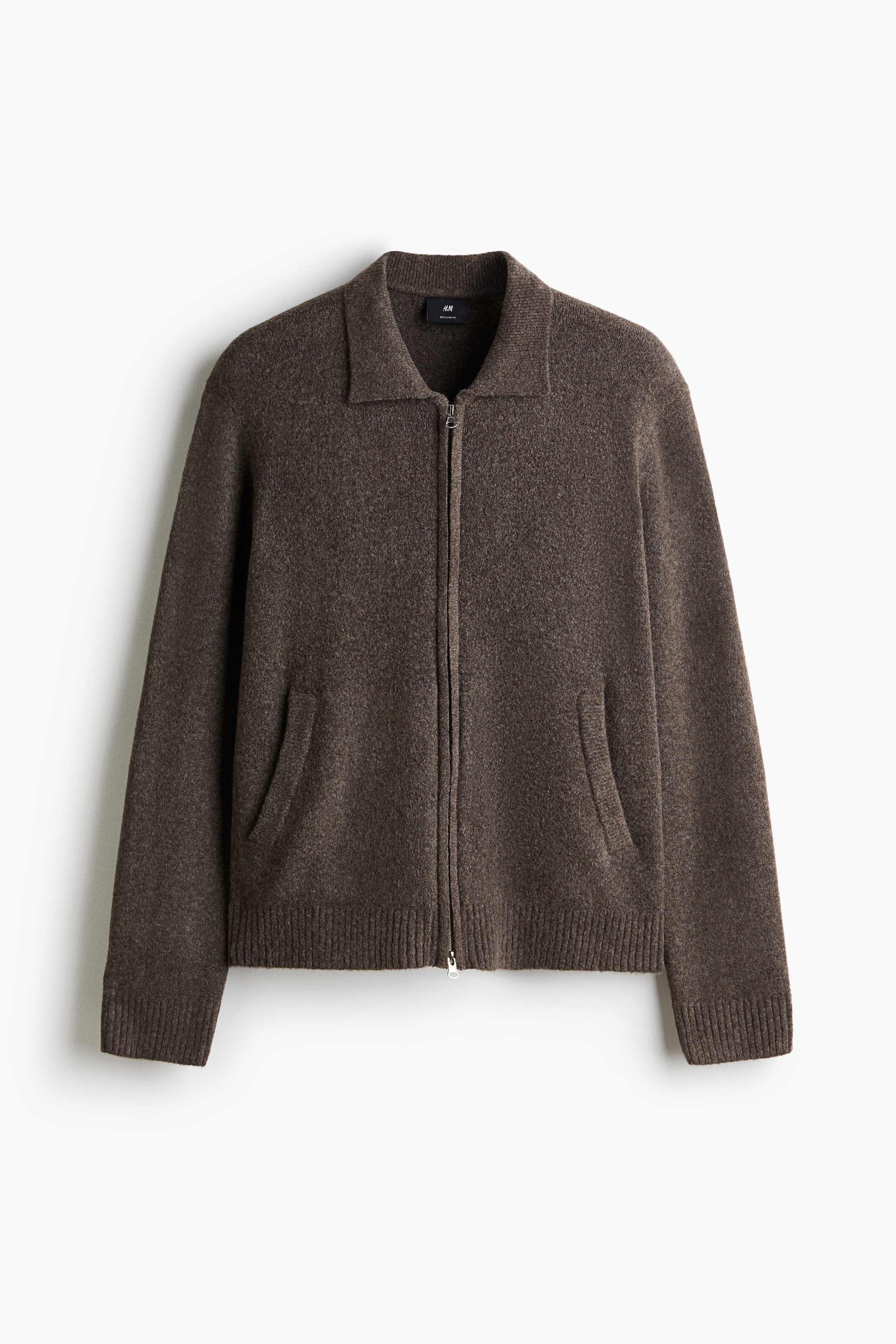 칼라 가디건 레귤러핏 - 다크 브라운/다크 그레이