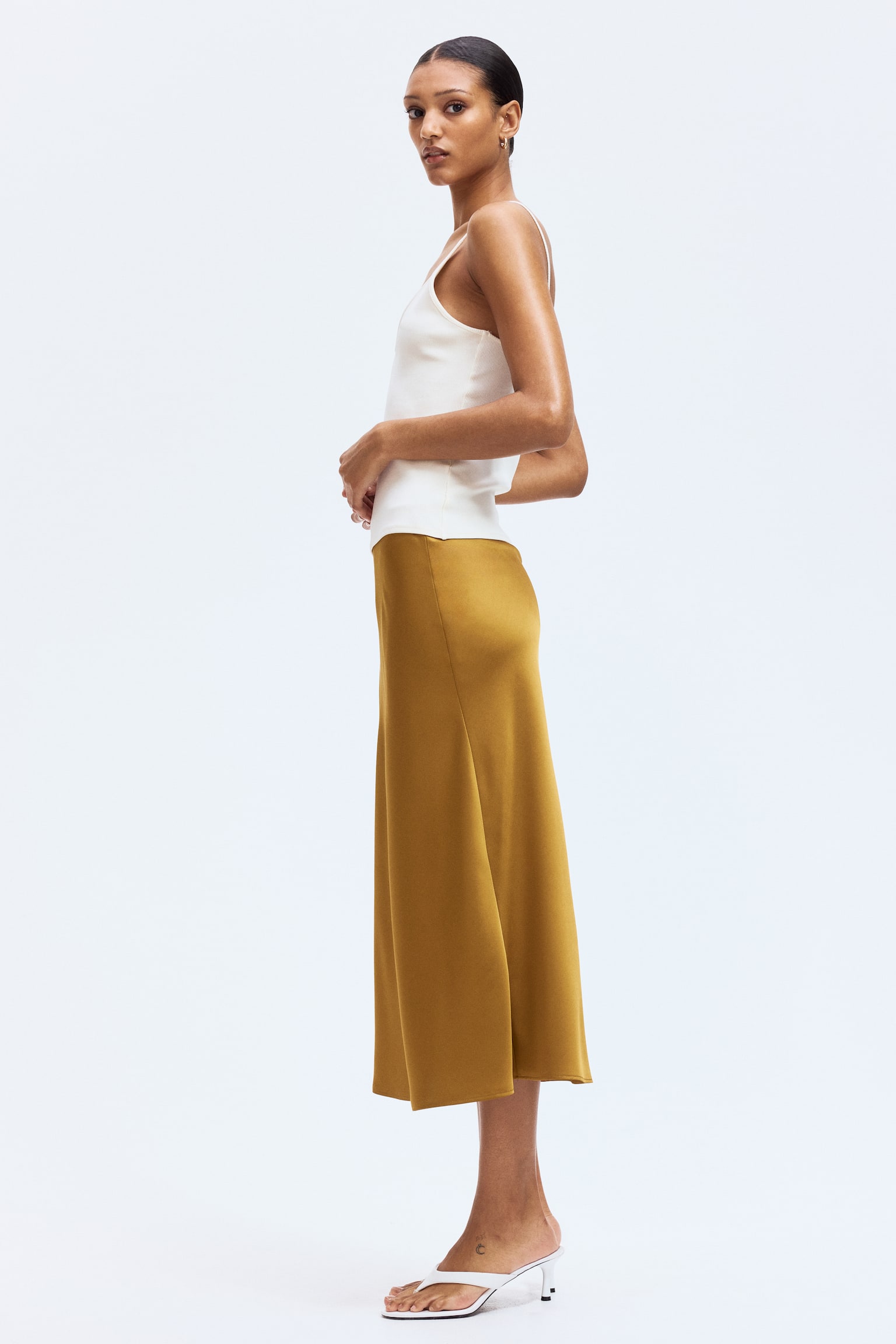 Satin midi skirt - Golden brown/Red - 2