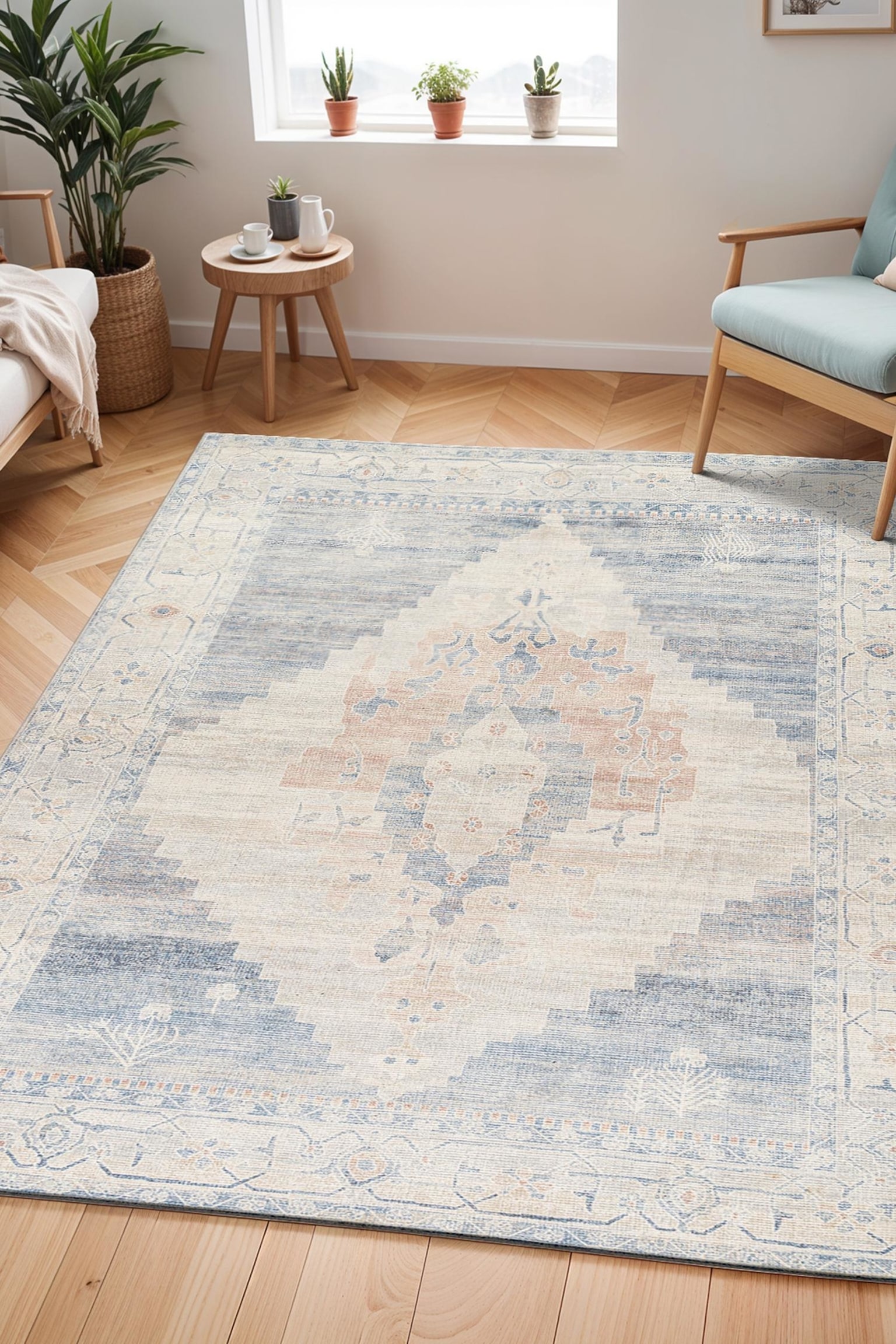 Anika Oriental Vintage Area Rug - Blue, Ivory - 1