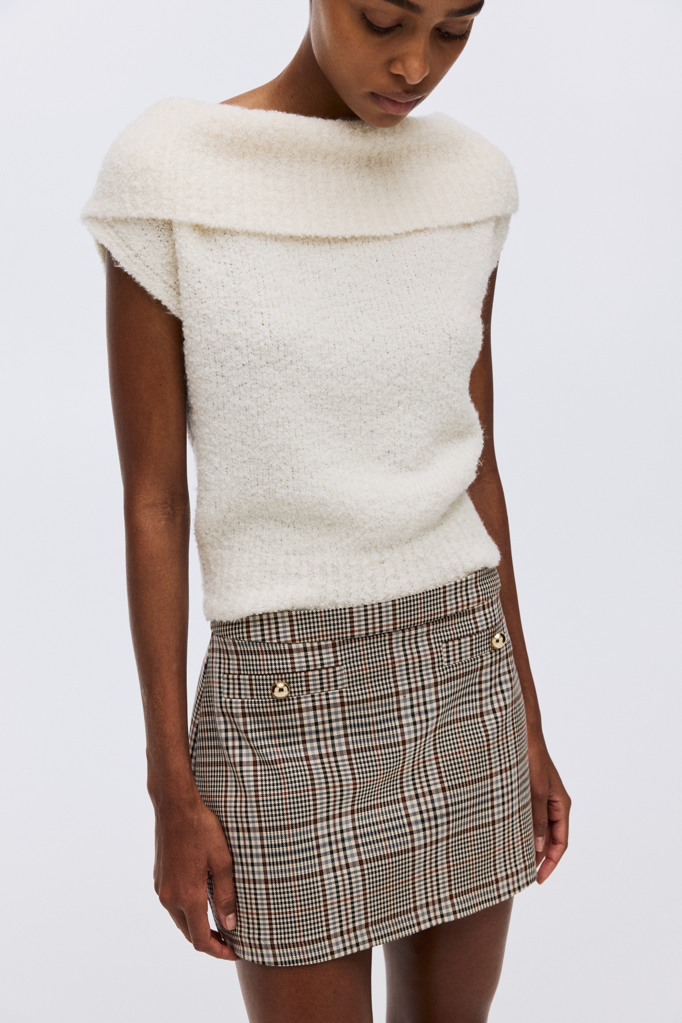 Suknja-šorts - Svetlobež/karirano/Mornarsko plava