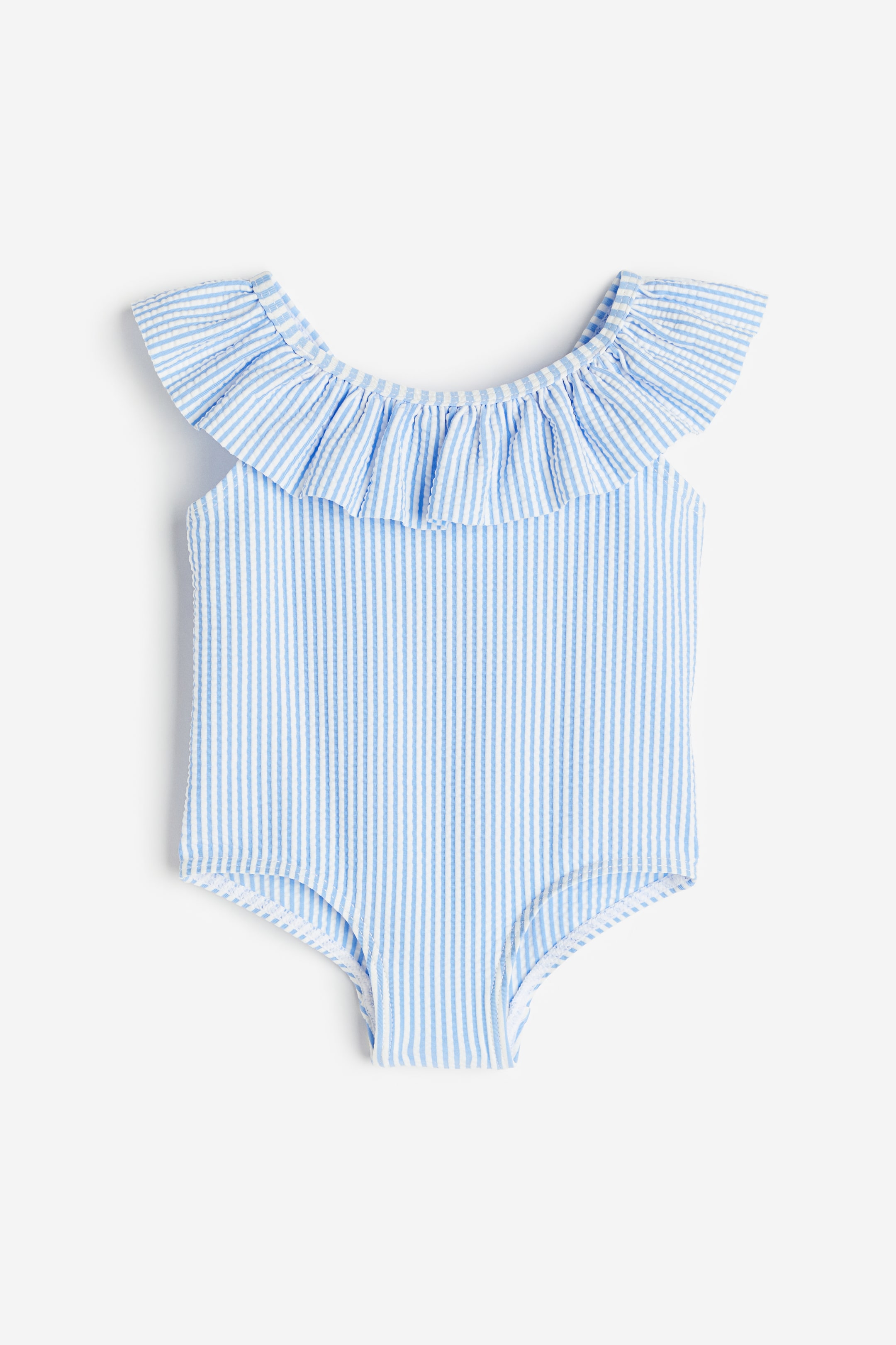 Ampliar la imagen: Traje de baño texturizado con olanes - Azul claro/Rayado - Kids | H&M MX 1