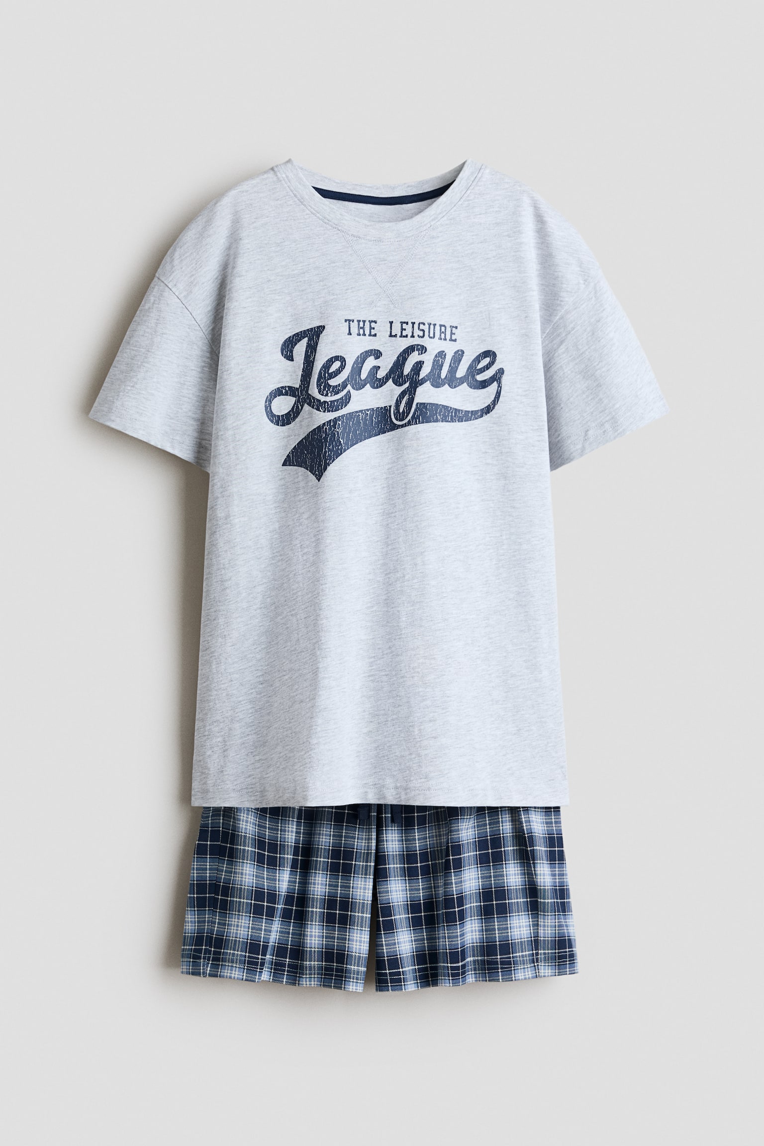 Pijama en punto de algodón - Azul marino/Cuadros/Verde claro/Chill