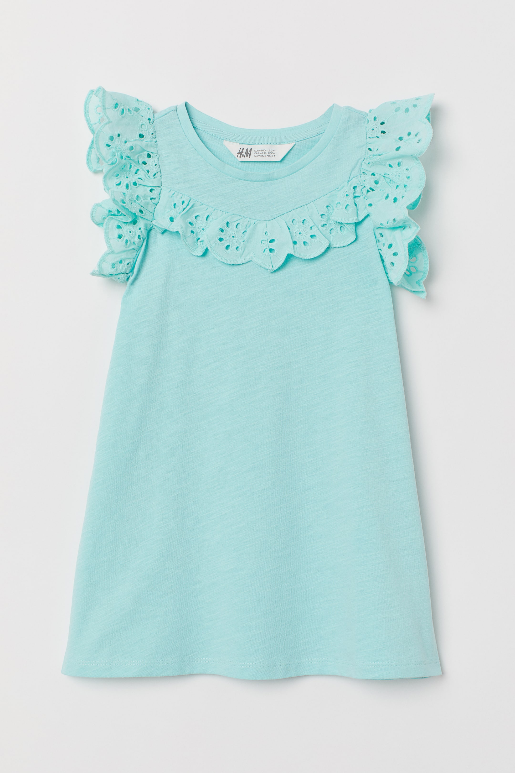 View larger image: Dress with broderie anglaise - Mint green - Kids | H&M 1
