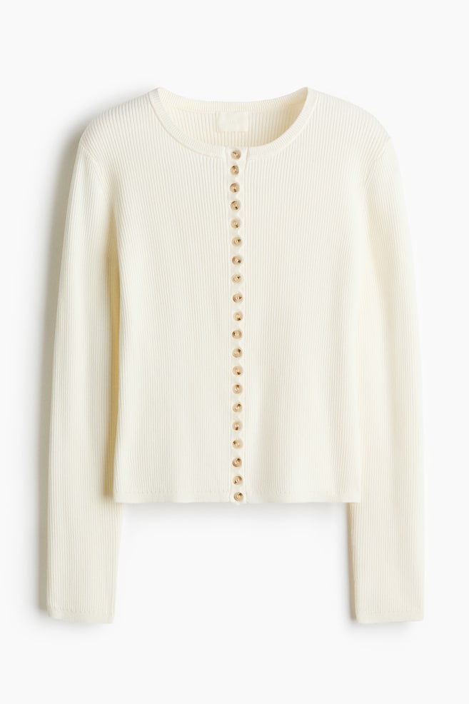 Ribbed cardigan - Cream/Brown/Dark grey marl/Black - 1