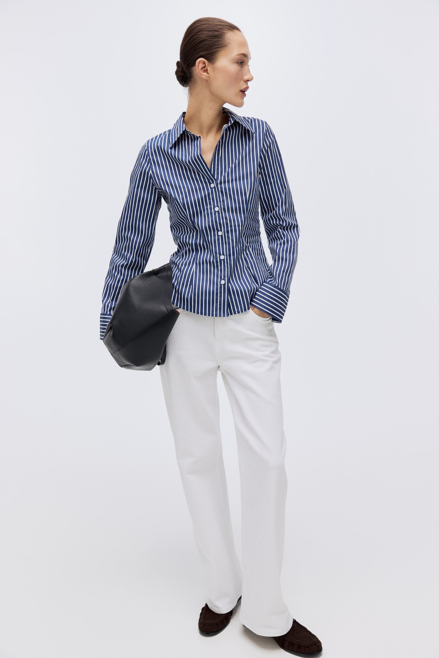 Camicia sciancrata - Blu scuro/righe/Bianco/Nero - 7
