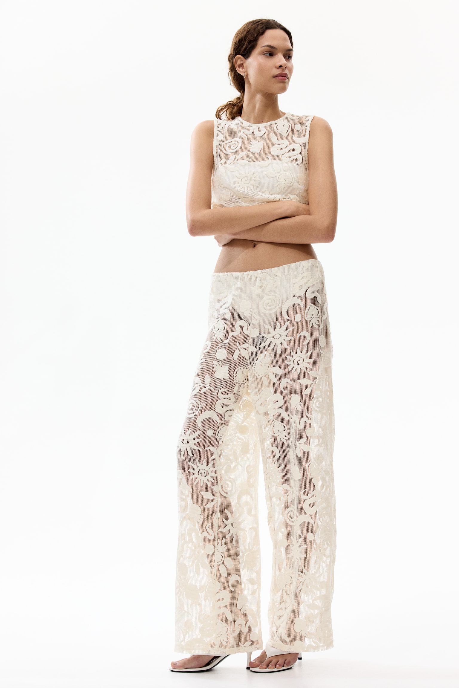 Motif-Detail Mesh Pants - 2