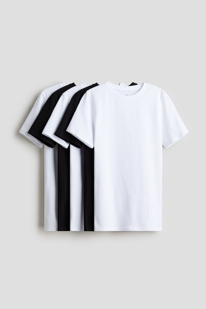 5-pack cotton jersey T-shirts - White/Black - 1