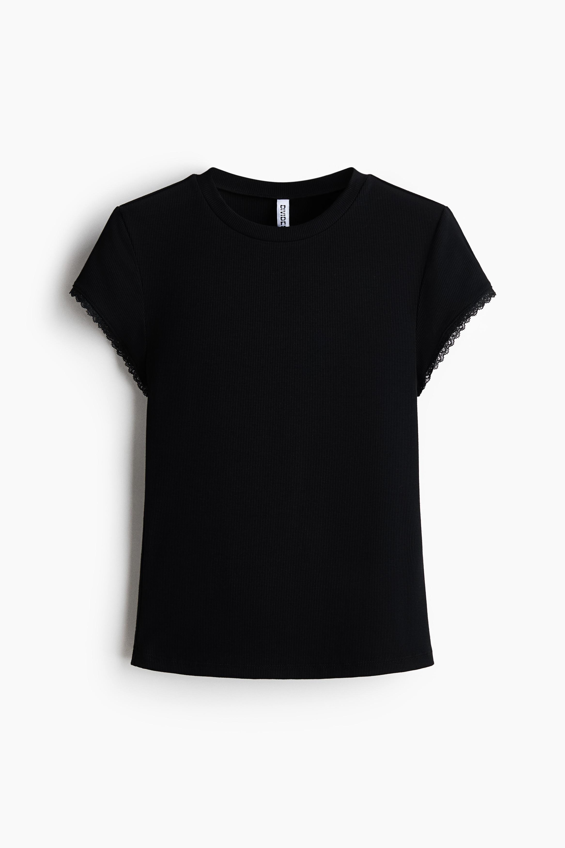 Lace-trimmed viscose T-shirt - Black/Light blue/Light grey marl