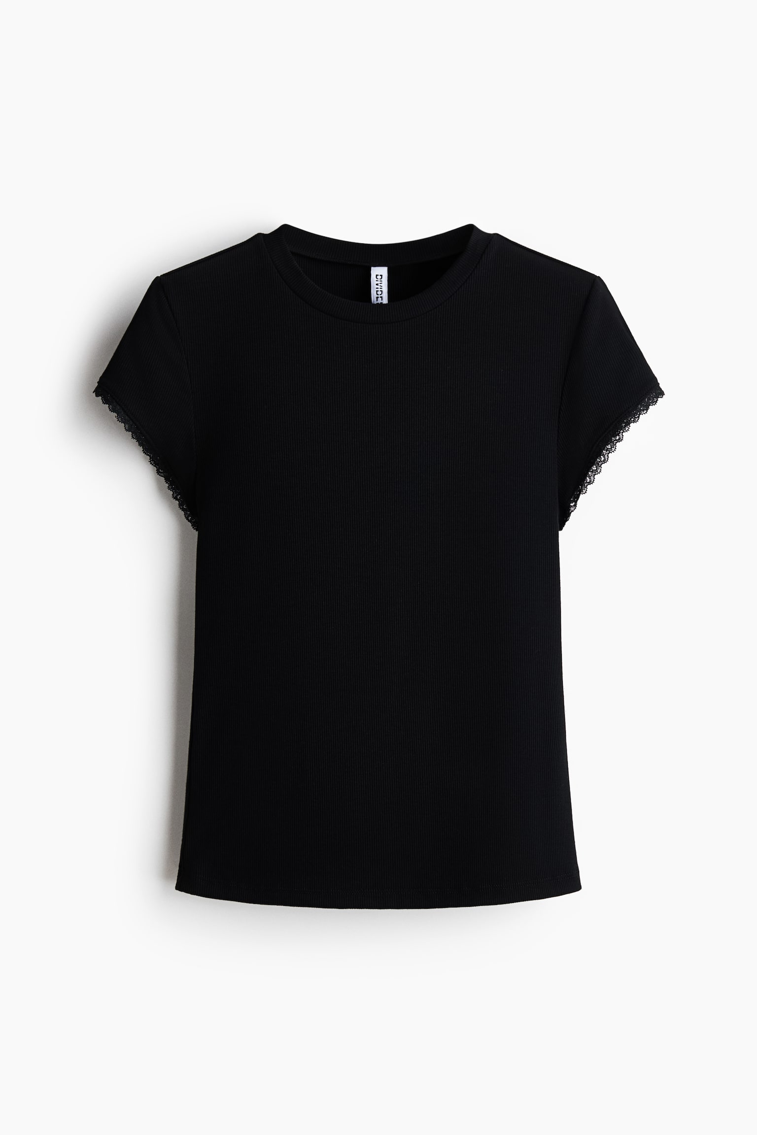 Lace-trimmed viscose T-shirt - Black/Light grey marl/Light blue - 1