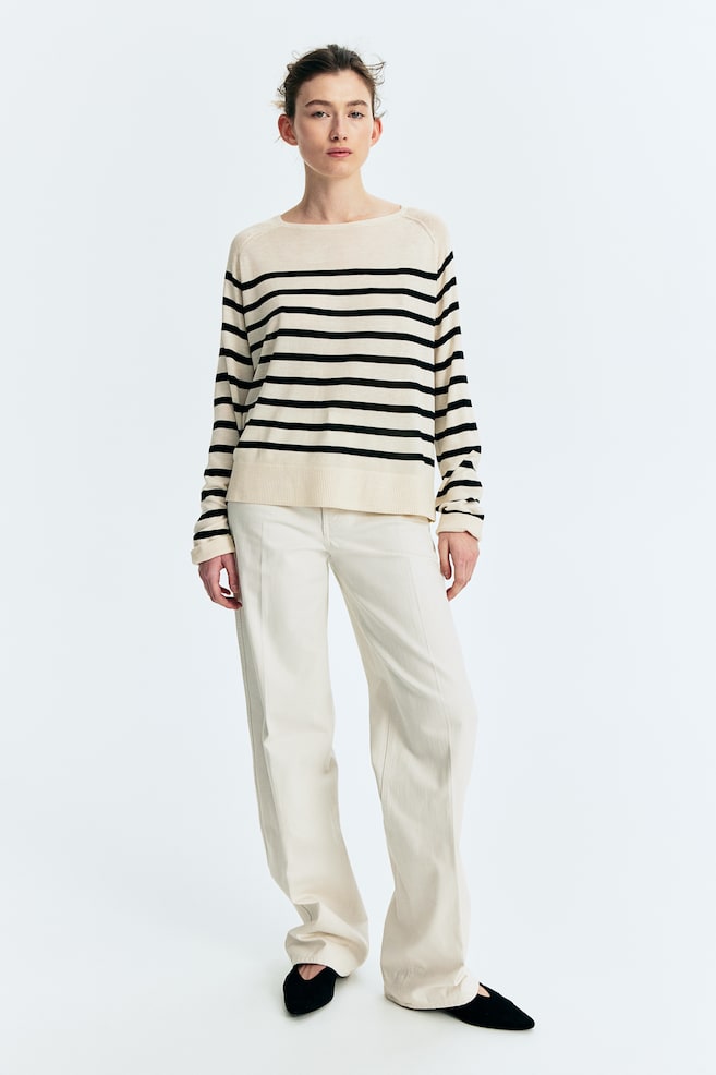 Fine-knit jumper - Cream/Black striped/Black/Grey/Navy blue - 1
