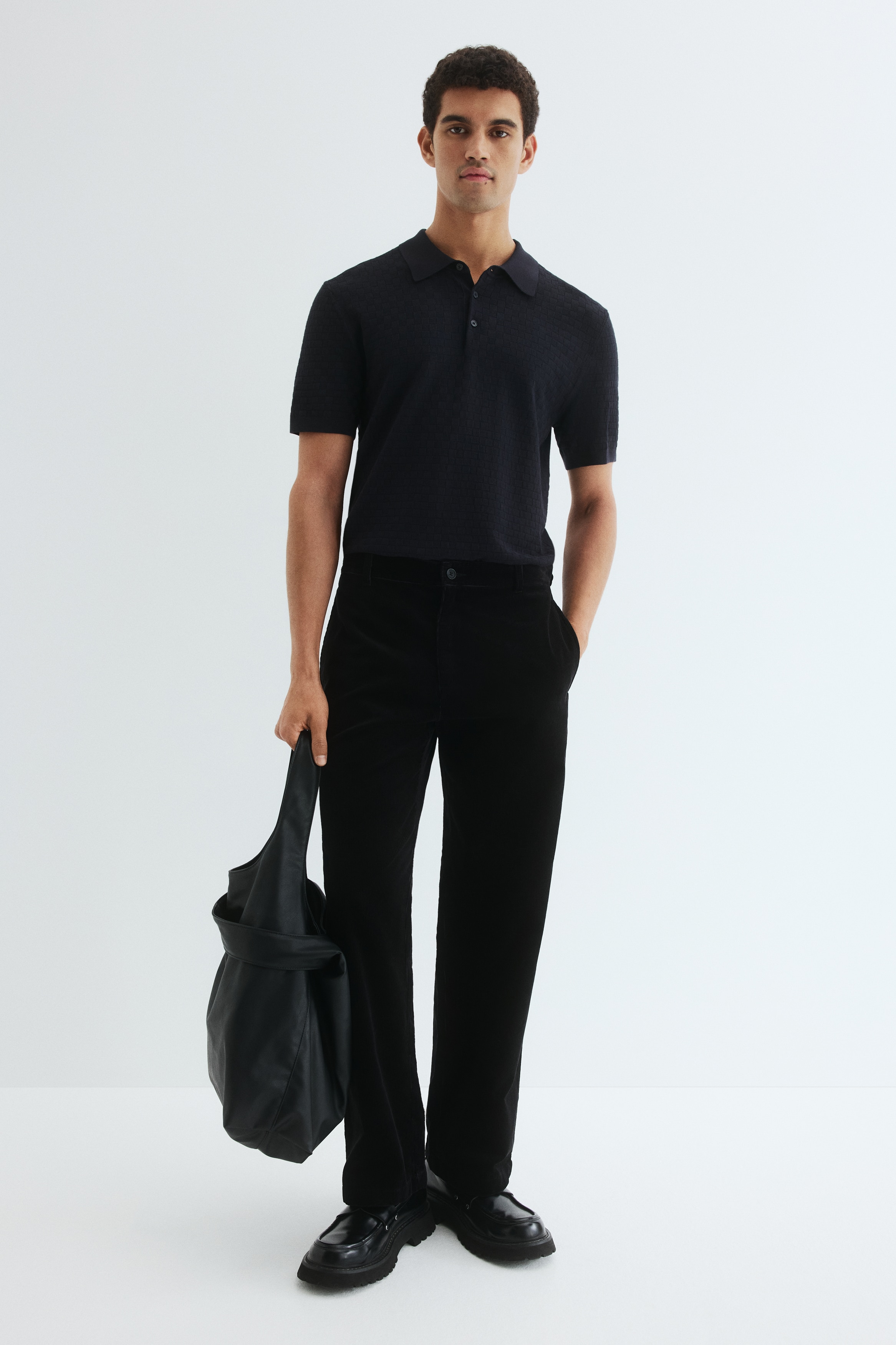 Slim Fit Textured-knit polo shirt - Navy blue/Black/Beige/White